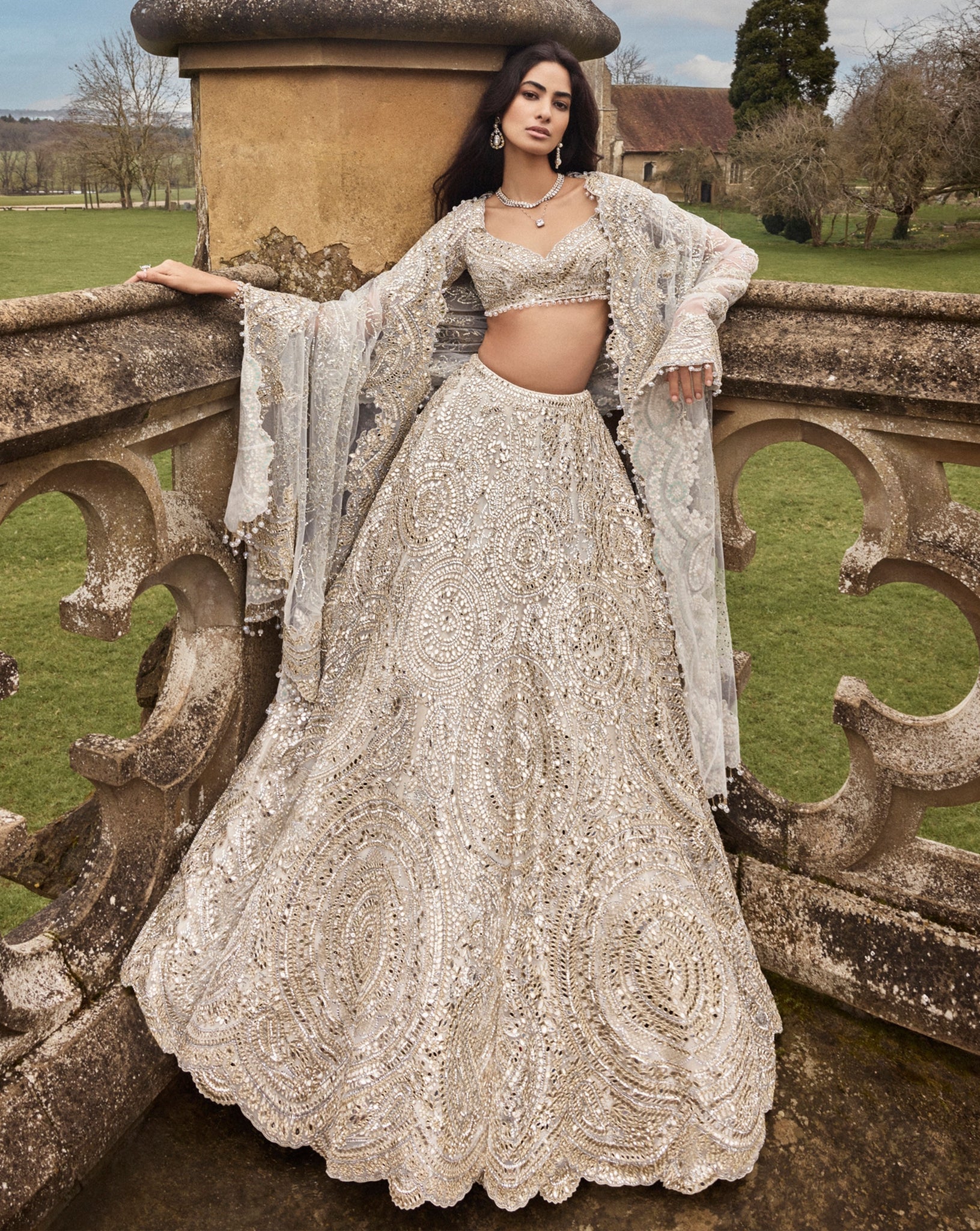 Traditional Dresses Accessories With Indian Gown Cream Gold Mirror Lehenga Set Panache By Sharmeen Traditional Dresses Accessories With Indian Gown Cream Gold Mirror Lehenga Set Panache By Sharmeen