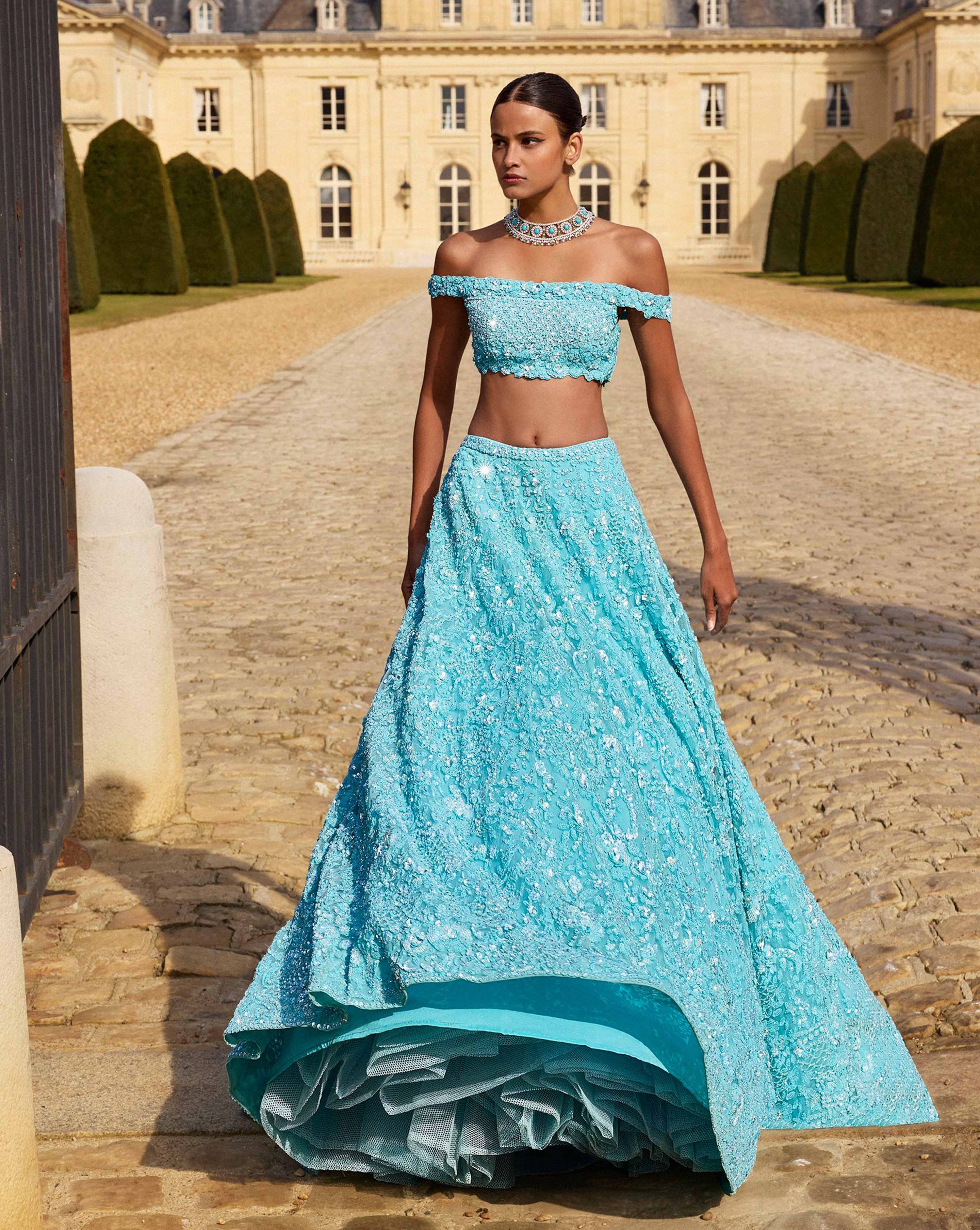 Turquoise Sequin Lehenga Set