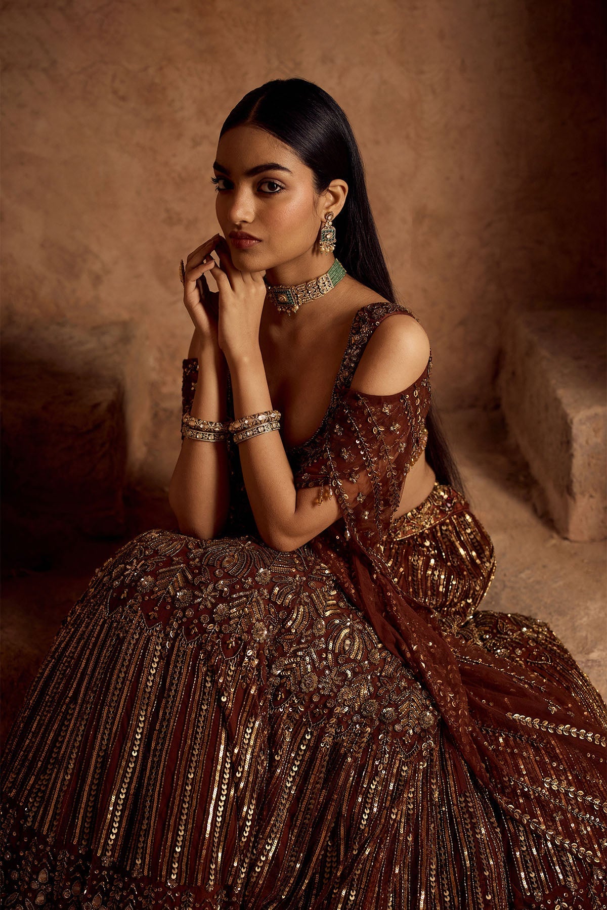 Metallic Gold Embellished  Lehenga Set