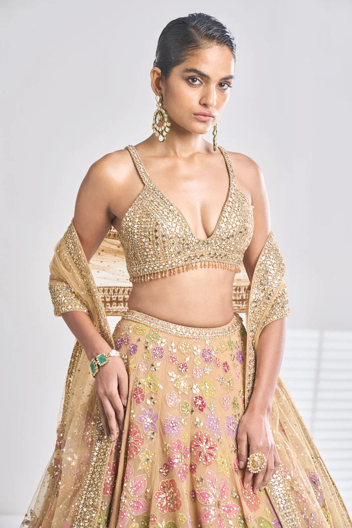 Multi-Coloured Gold Lehenga Set