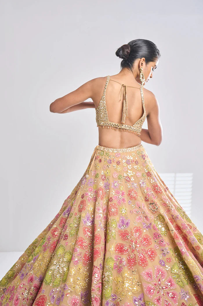 Multi-Coloured Gold Lehenga Set