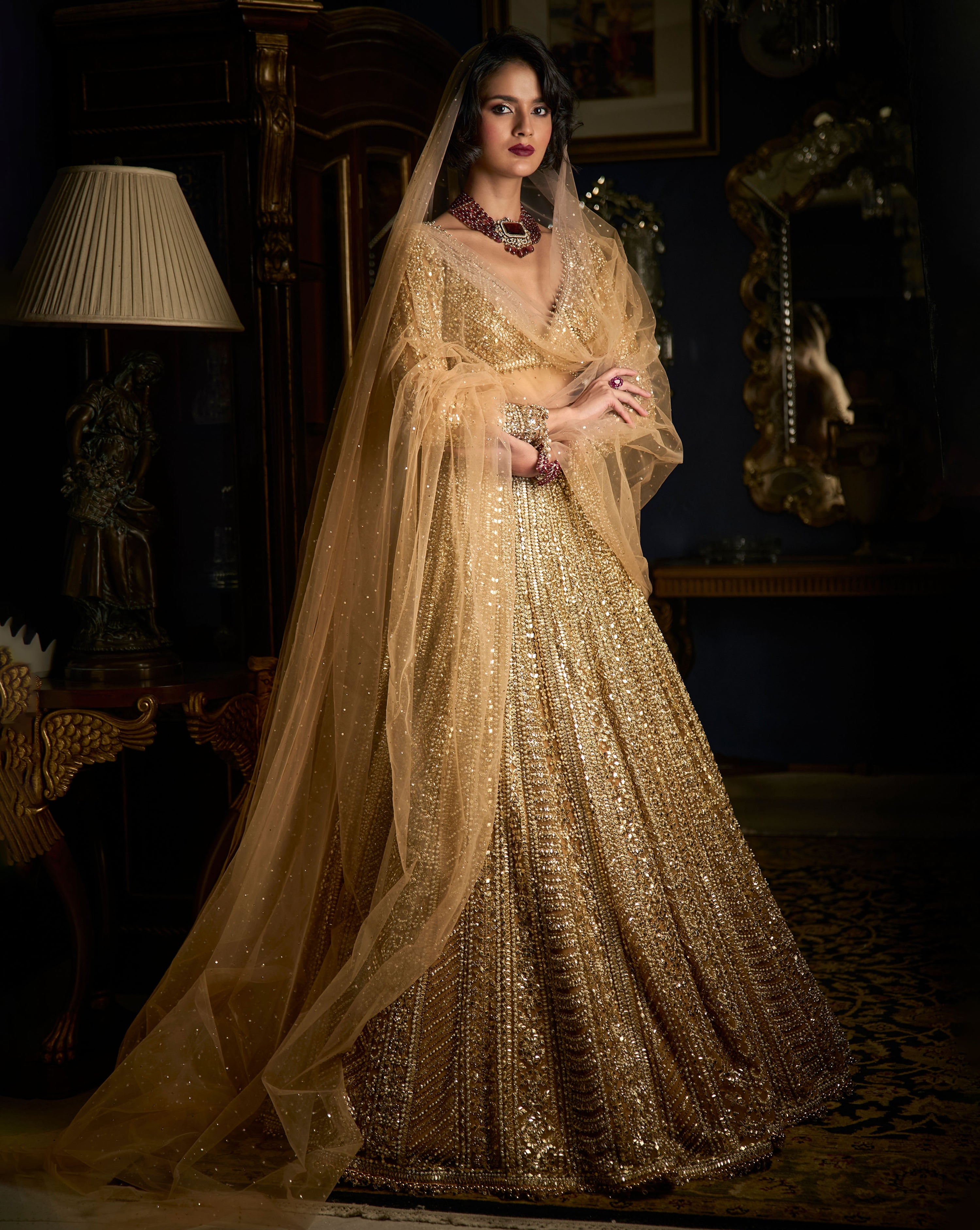 Gold Beaded Lehenga Set