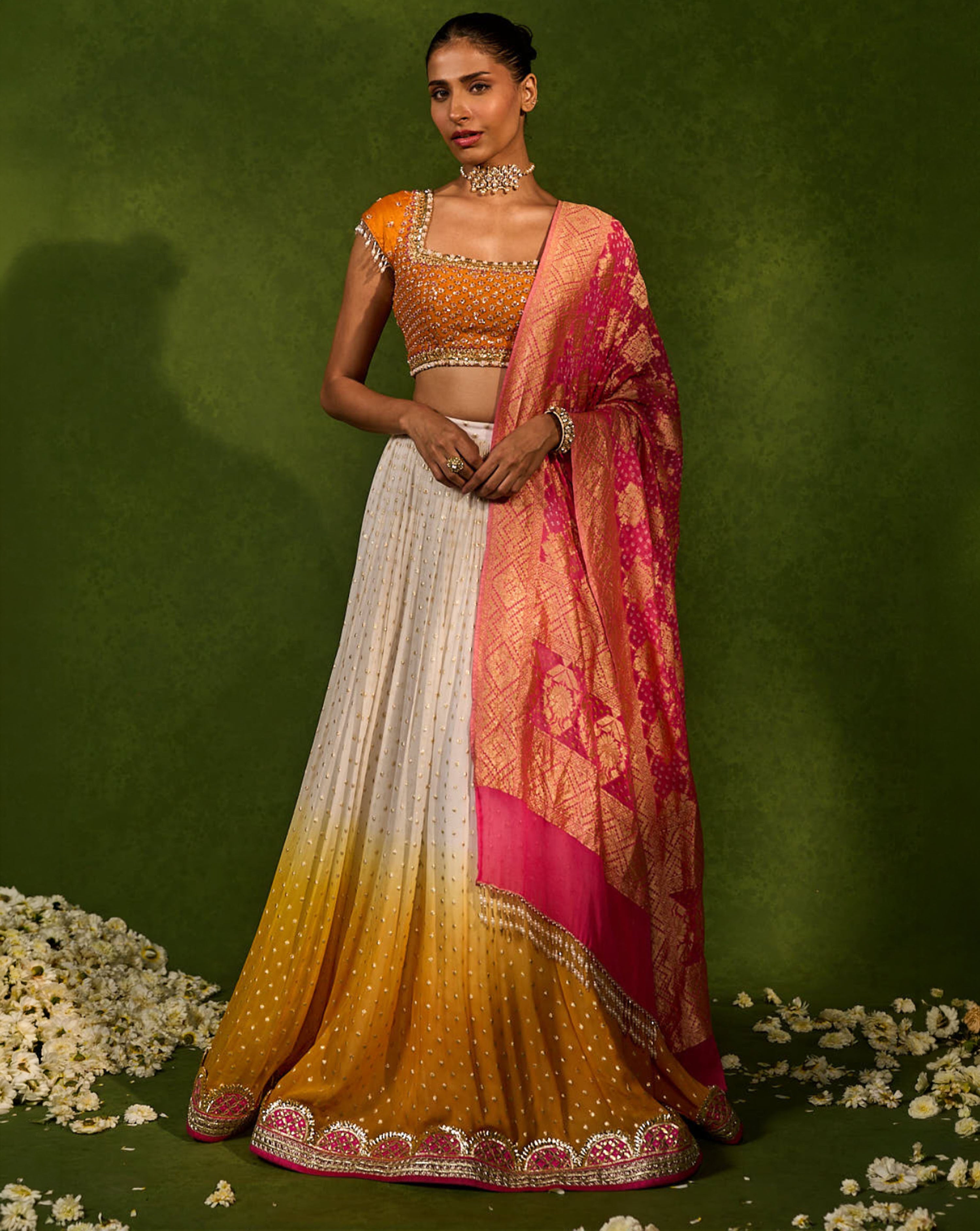 Dip Dye Skirt With Bandhani Dupatta