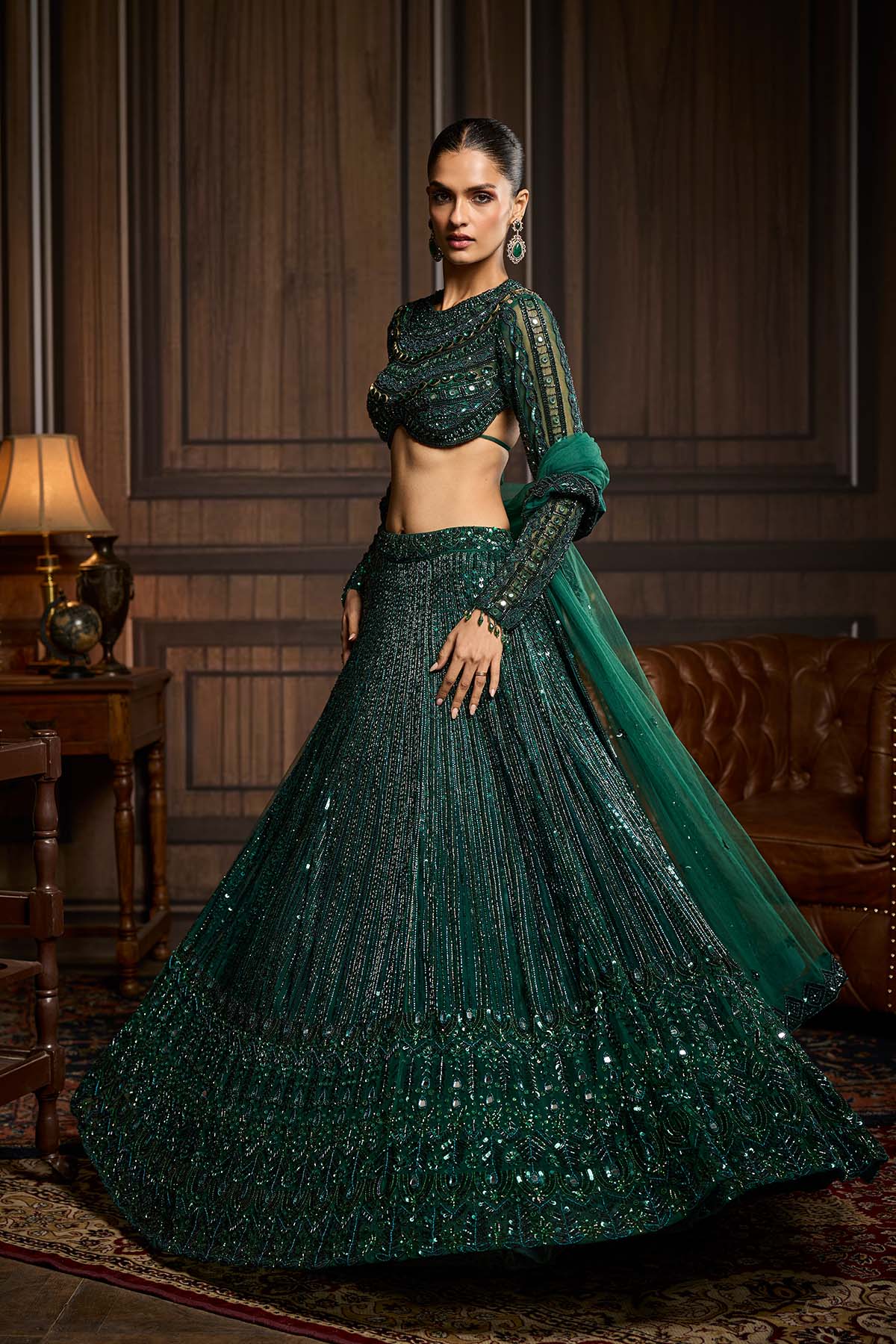 Emerald Green Embellished Lehenga Set
