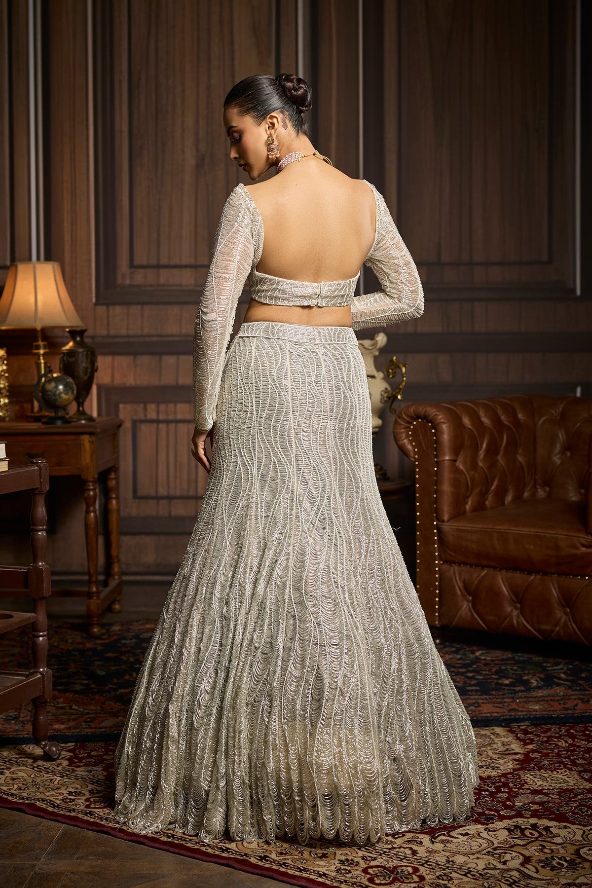 Silver Fully Embellished Mermaid Skirt Set