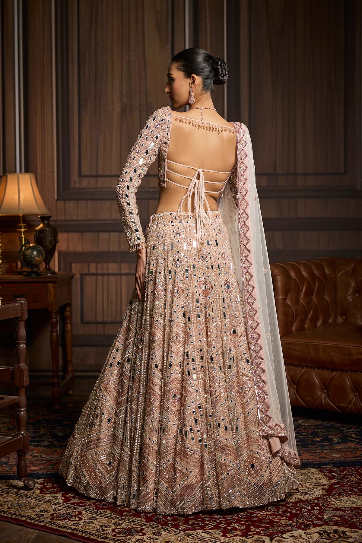Blush Pink Embellished Mirrorwork  Lehenga Set
