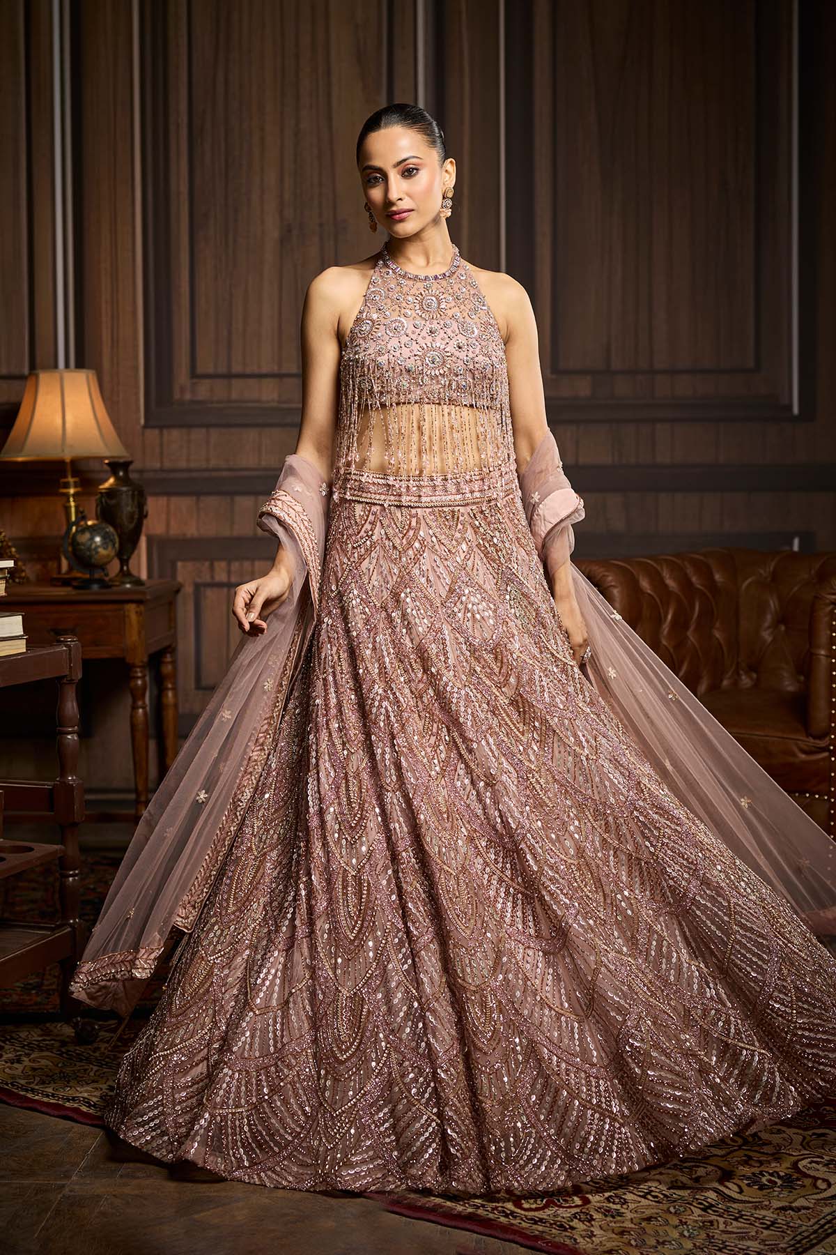 Sonam Bajwa in Blush Pink Embellished Lehenga Set