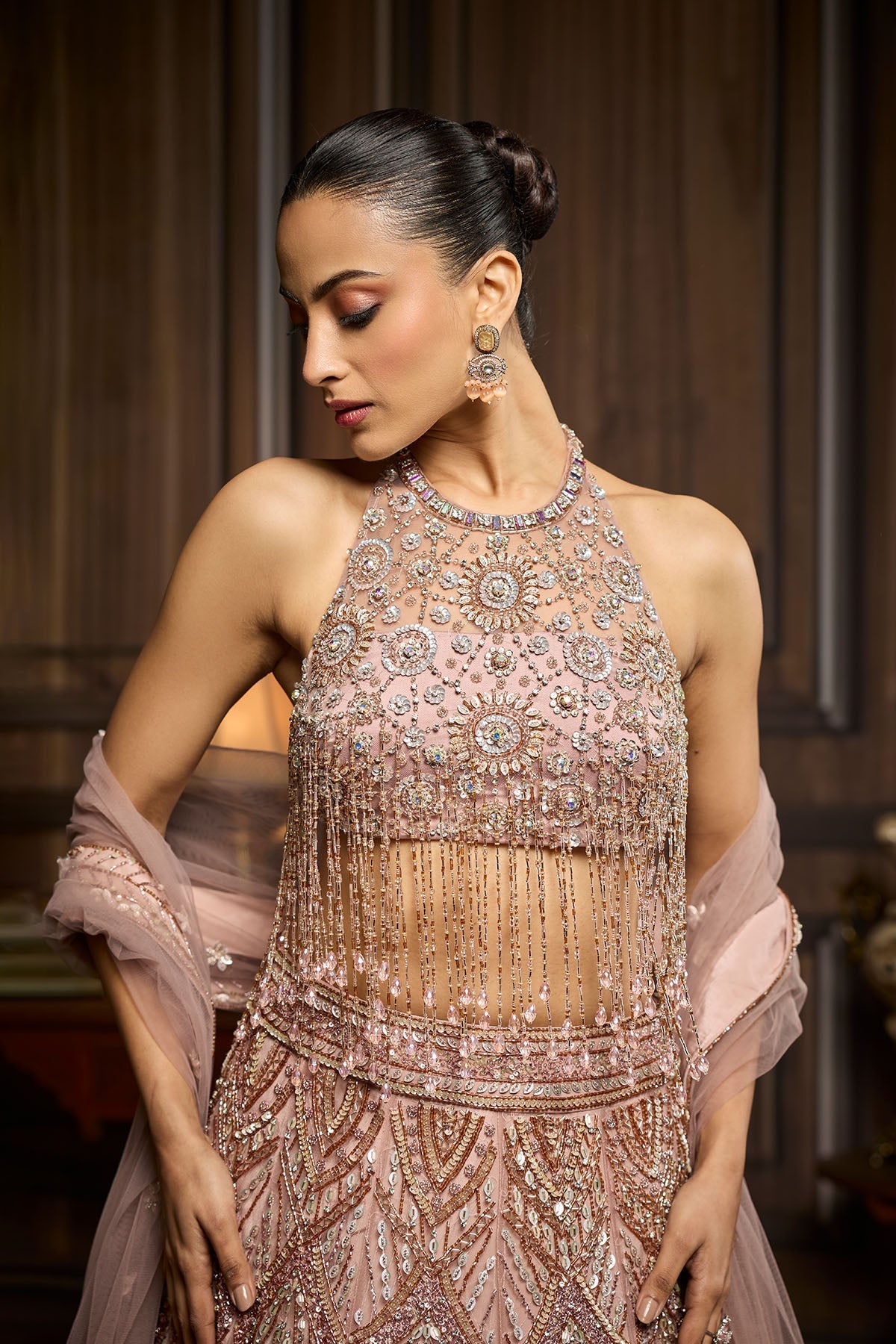 Sonam Bajwa in Blush Pink Embellished Lehenga Set