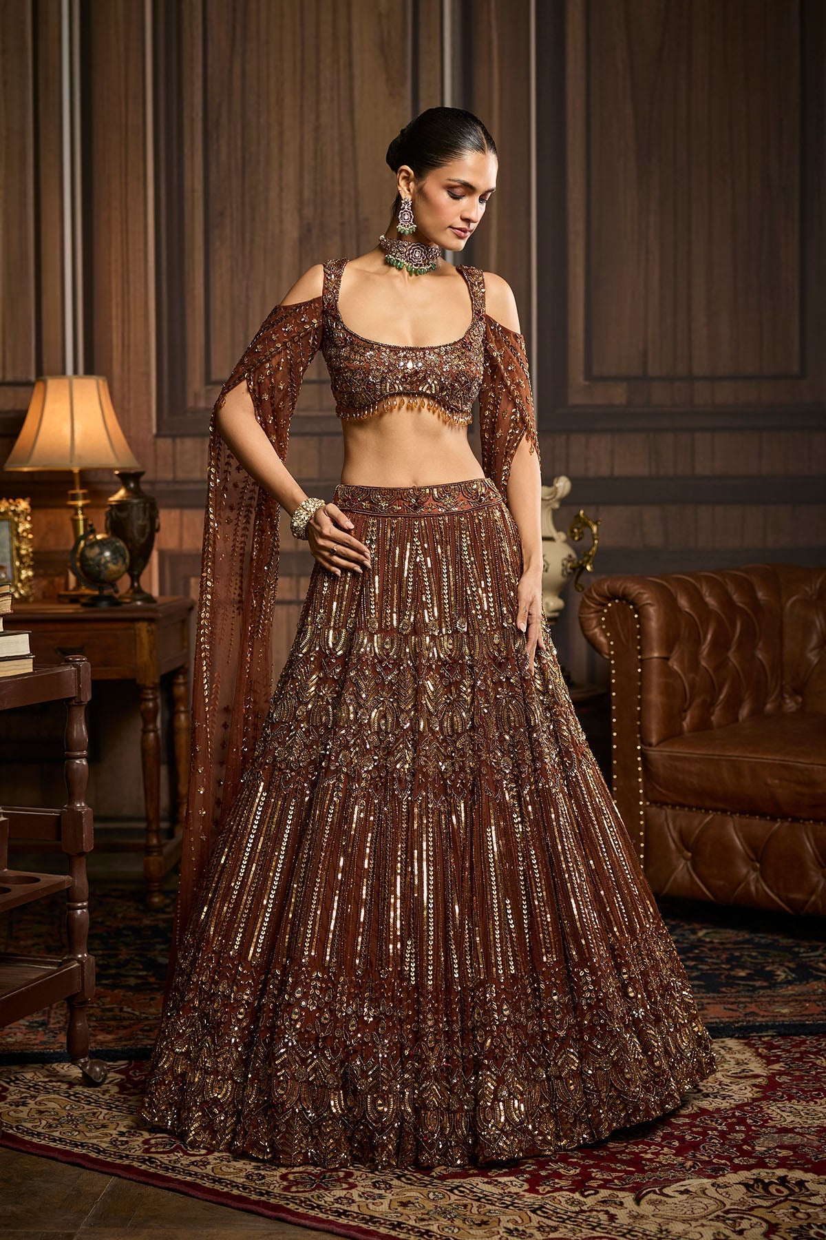 Metallic Gold Embellished  Lehenga Set