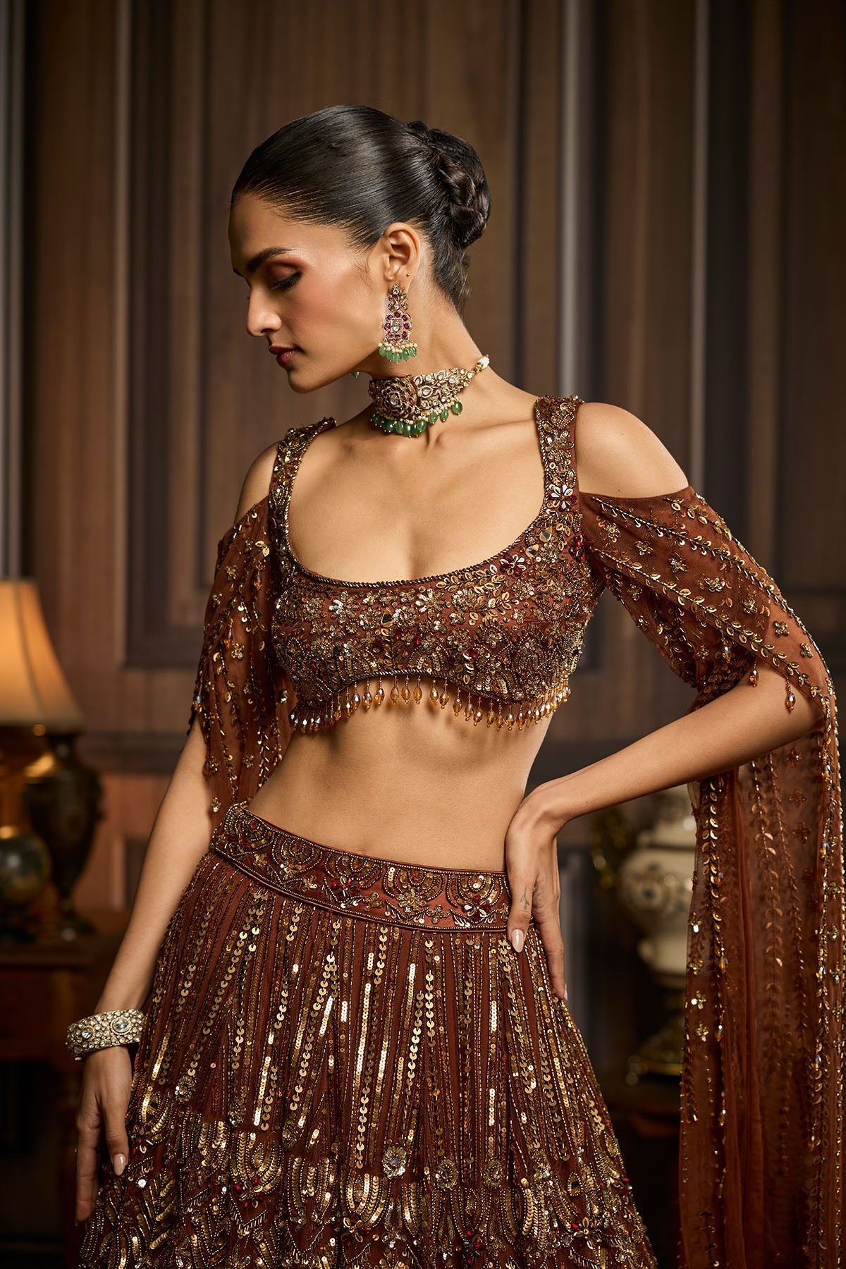Metallic Gold Embellished  Lehenga Set