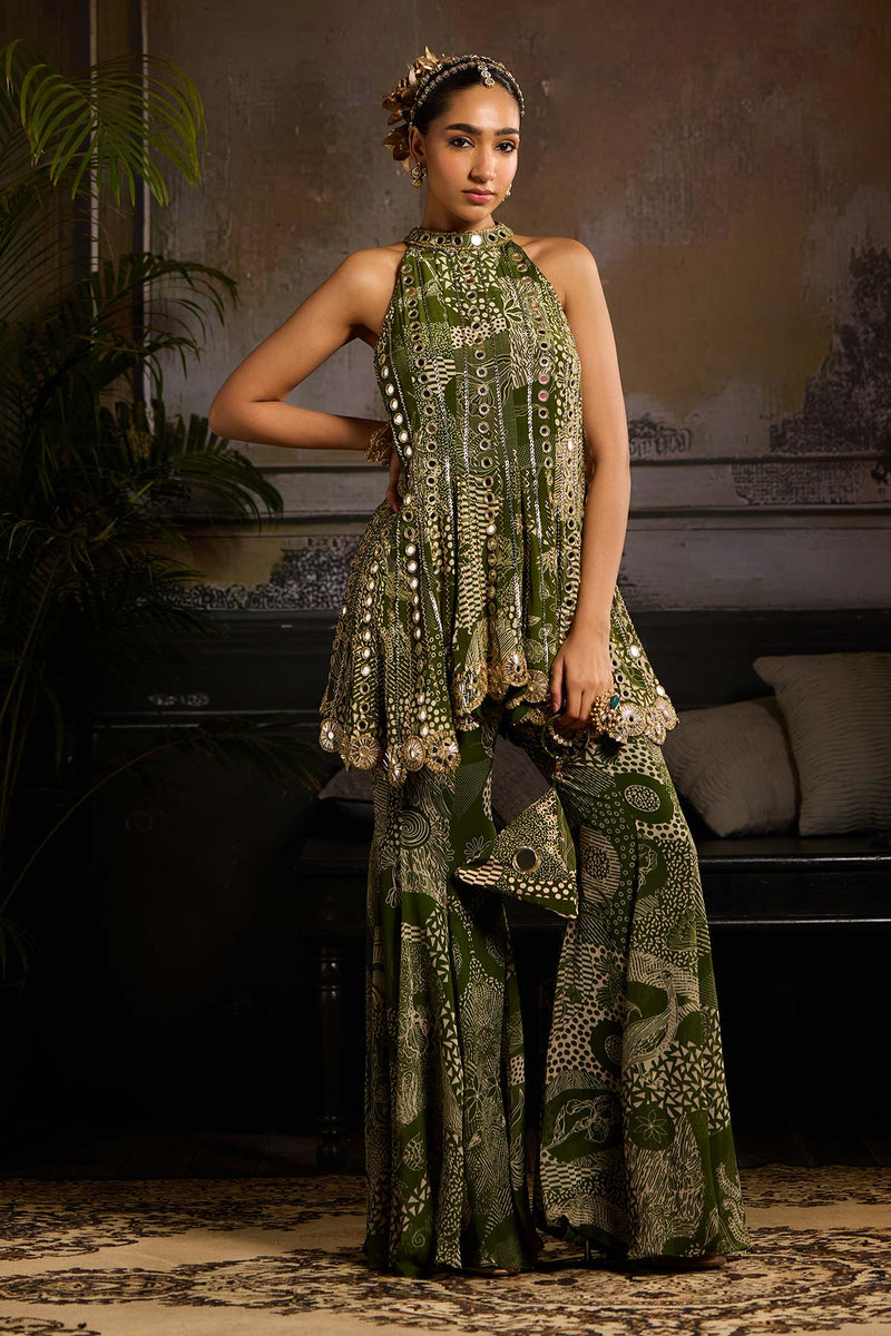 Sage Green Print and Highlighted Peplum Set - Ready to Ship