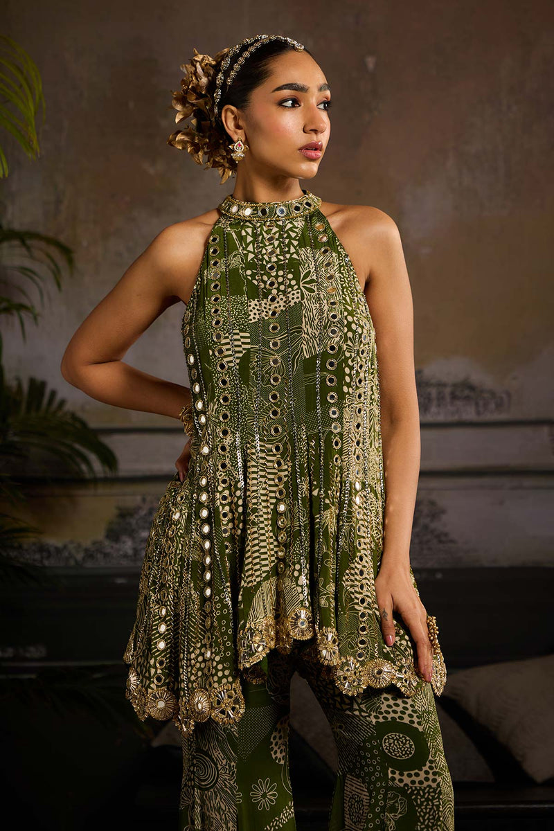 Sage Green Print and Highlighted Peplum Set - Ready to Ship