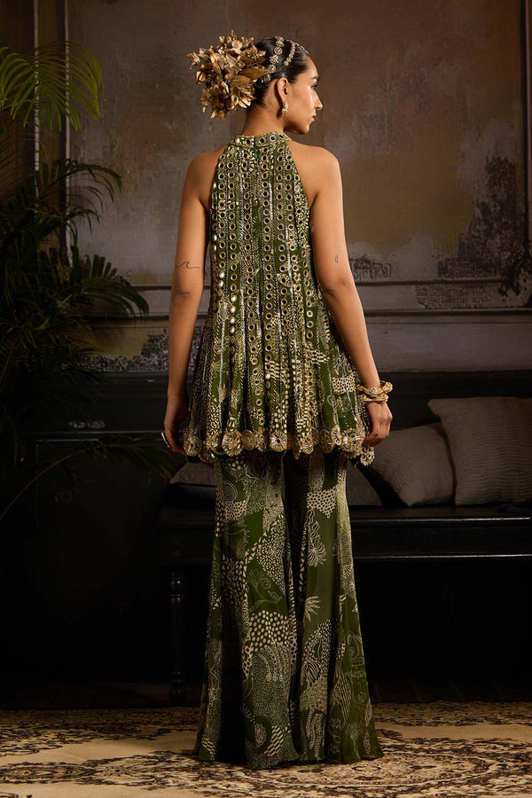 Sage Green Print and Highlighted Peplum Set - Ready to Ship