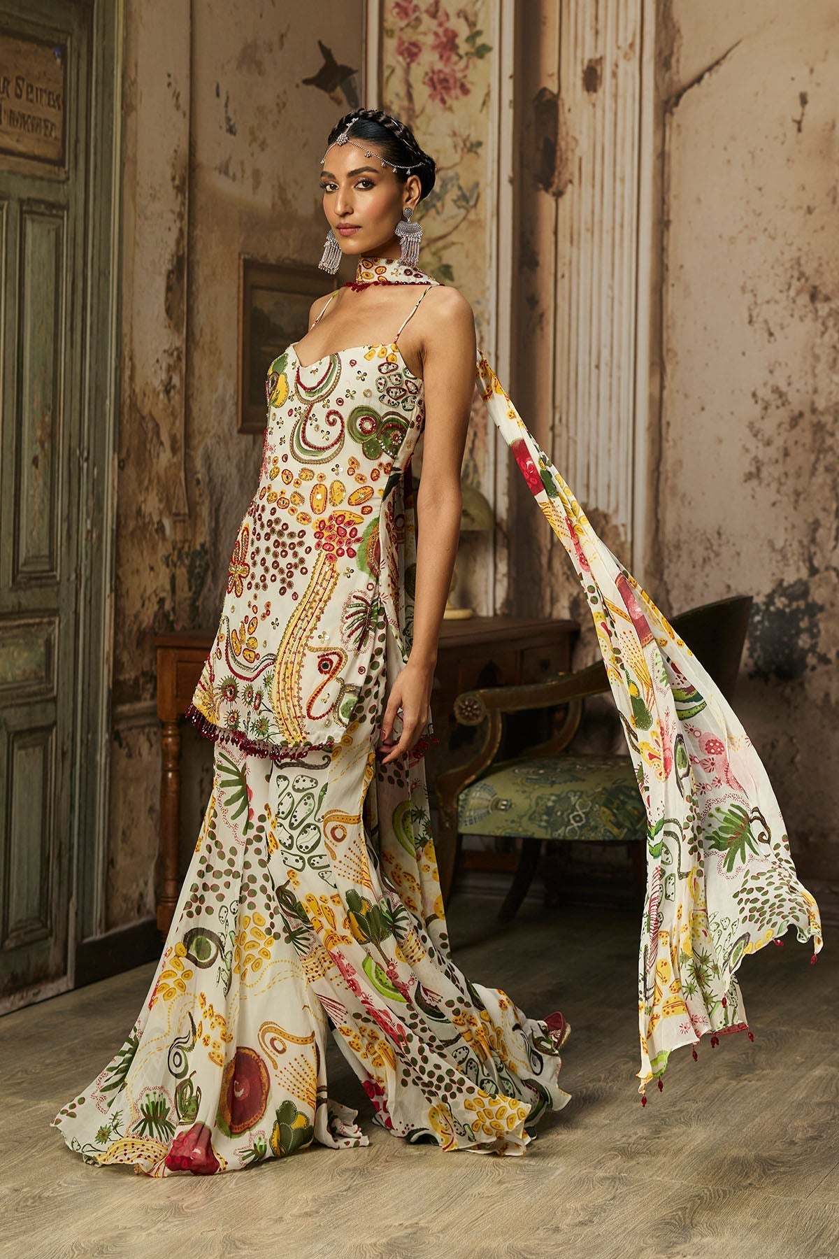 Ivory Print And Highlighted Kurti Set