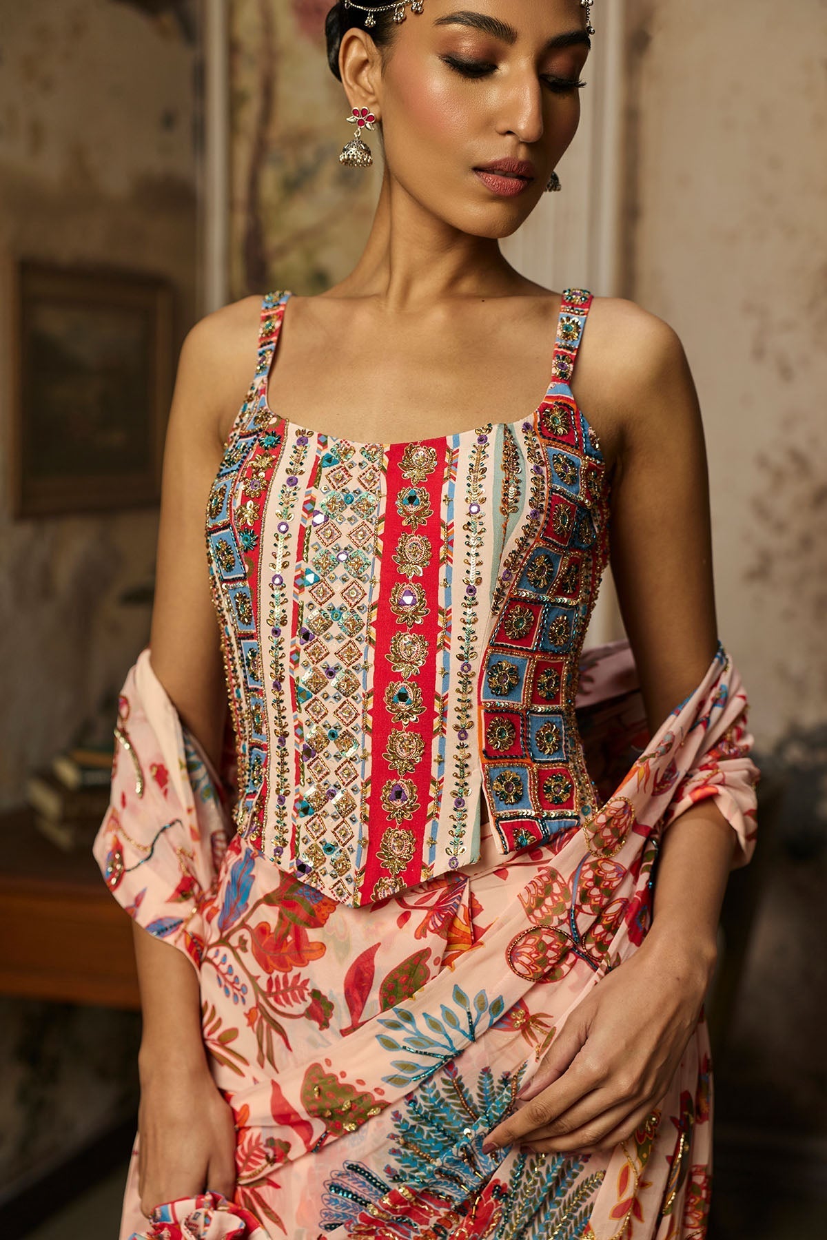 Blush Pink Printed And Highlighted Classic Saree Set