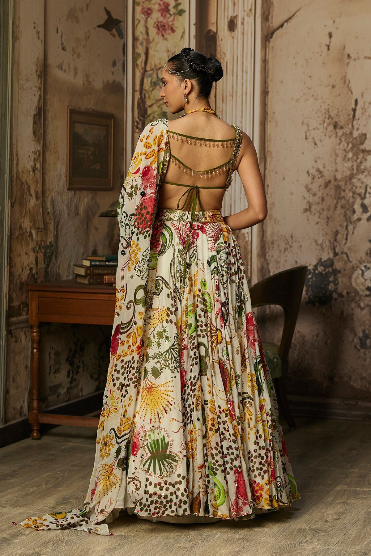 Light Gold Embellished Blouse And Highlighted Lehenga Set