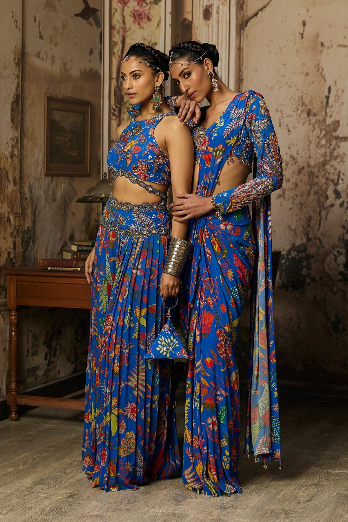 Electric Blue Printed And Highlighted Sharara Set