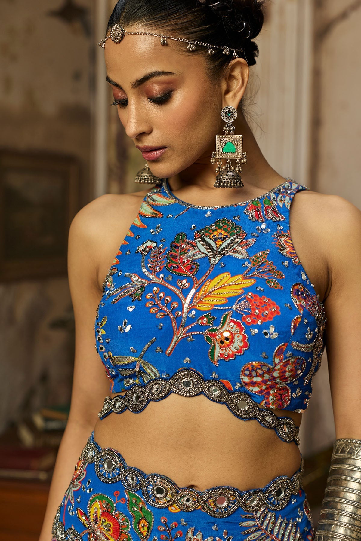 Electric Blue Printed And Highlighted Sharara Set