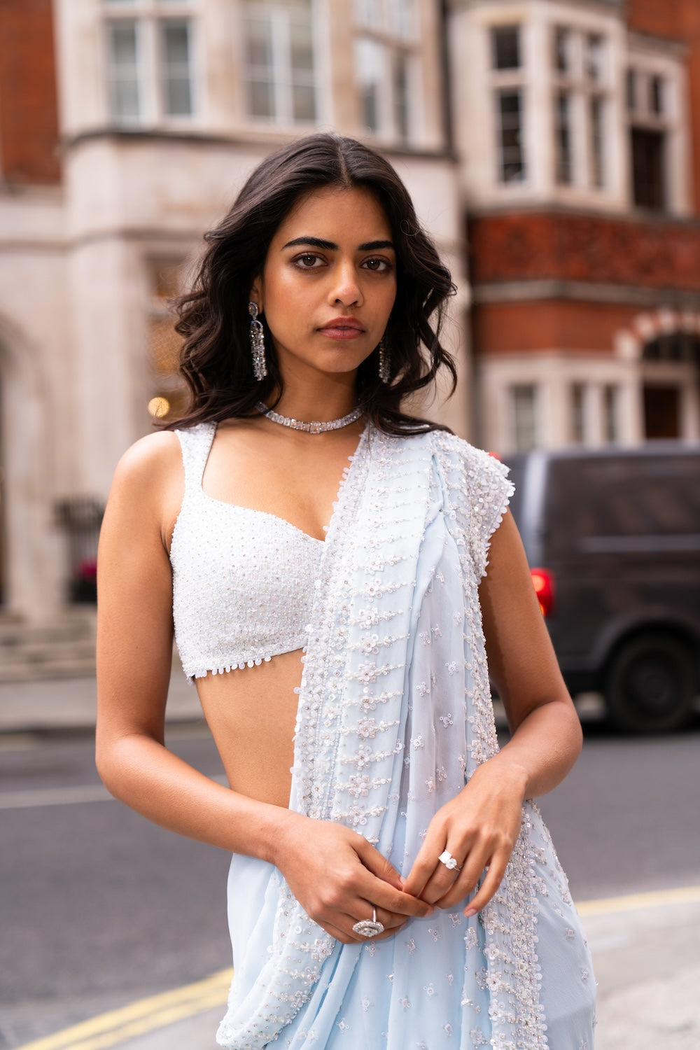 Powder Blue Ombré Sequin Saree
