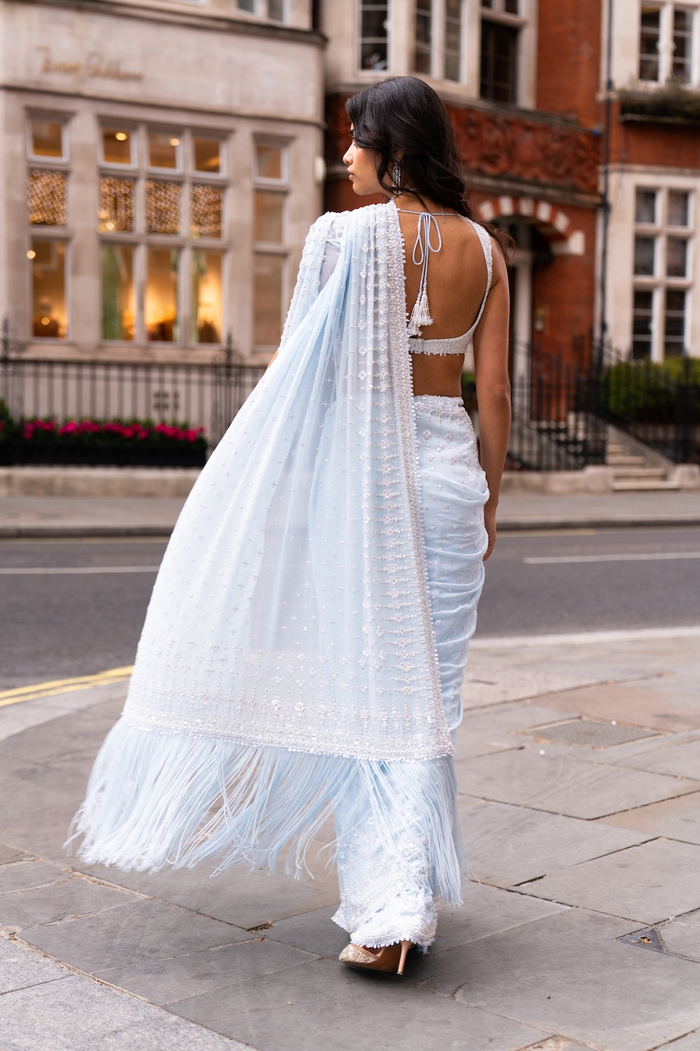 Powder Blue Ombré Sequin Saree