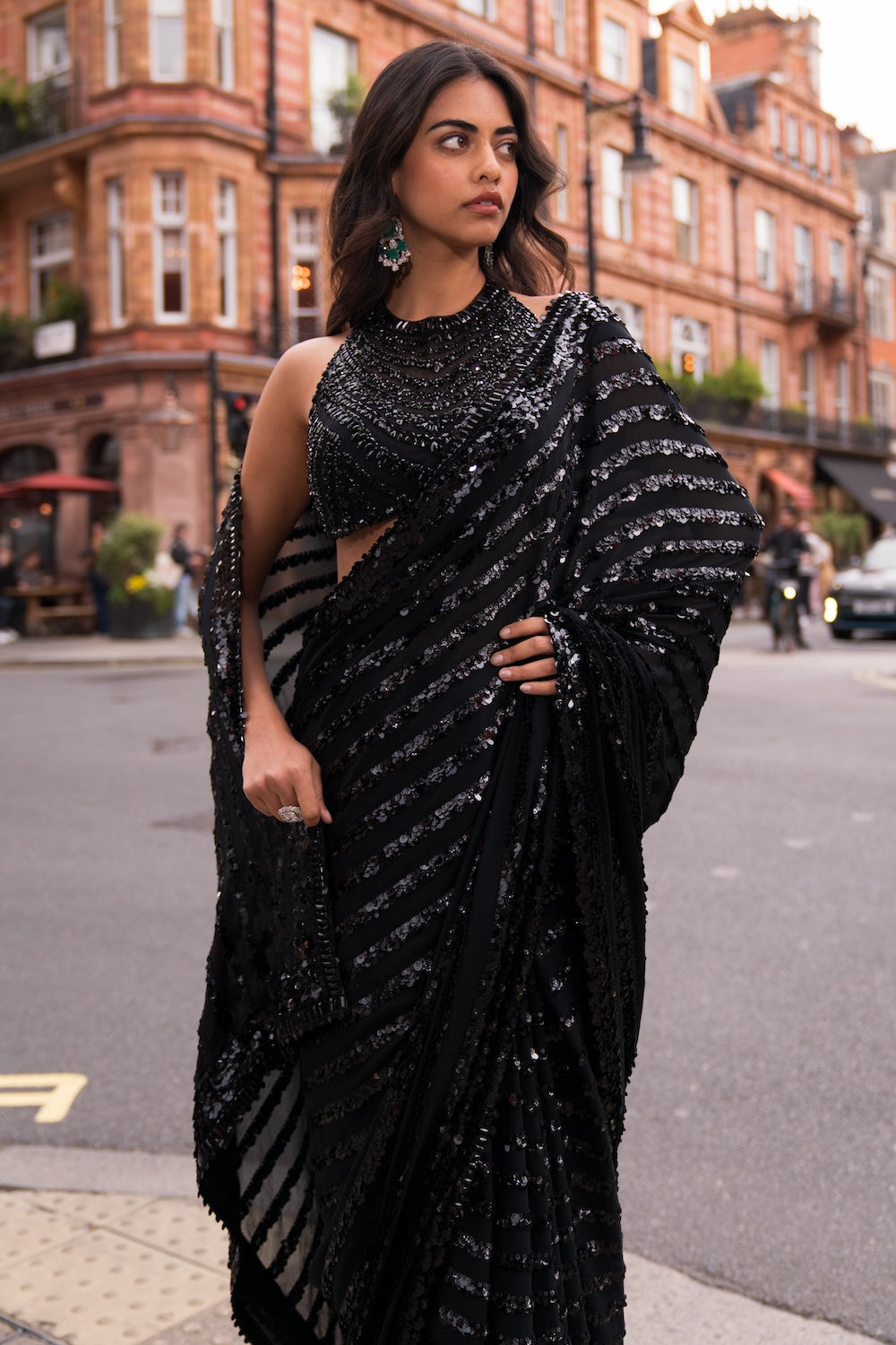 Black Sequin & Crystal Saree