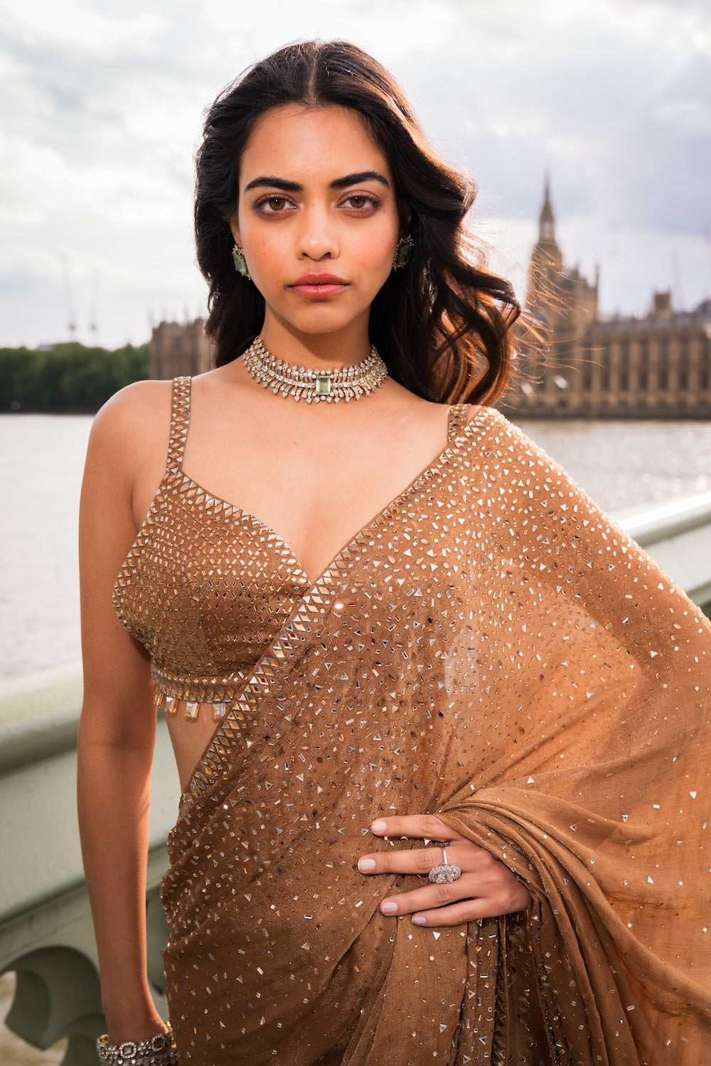 Antique Gold Crystal Saree