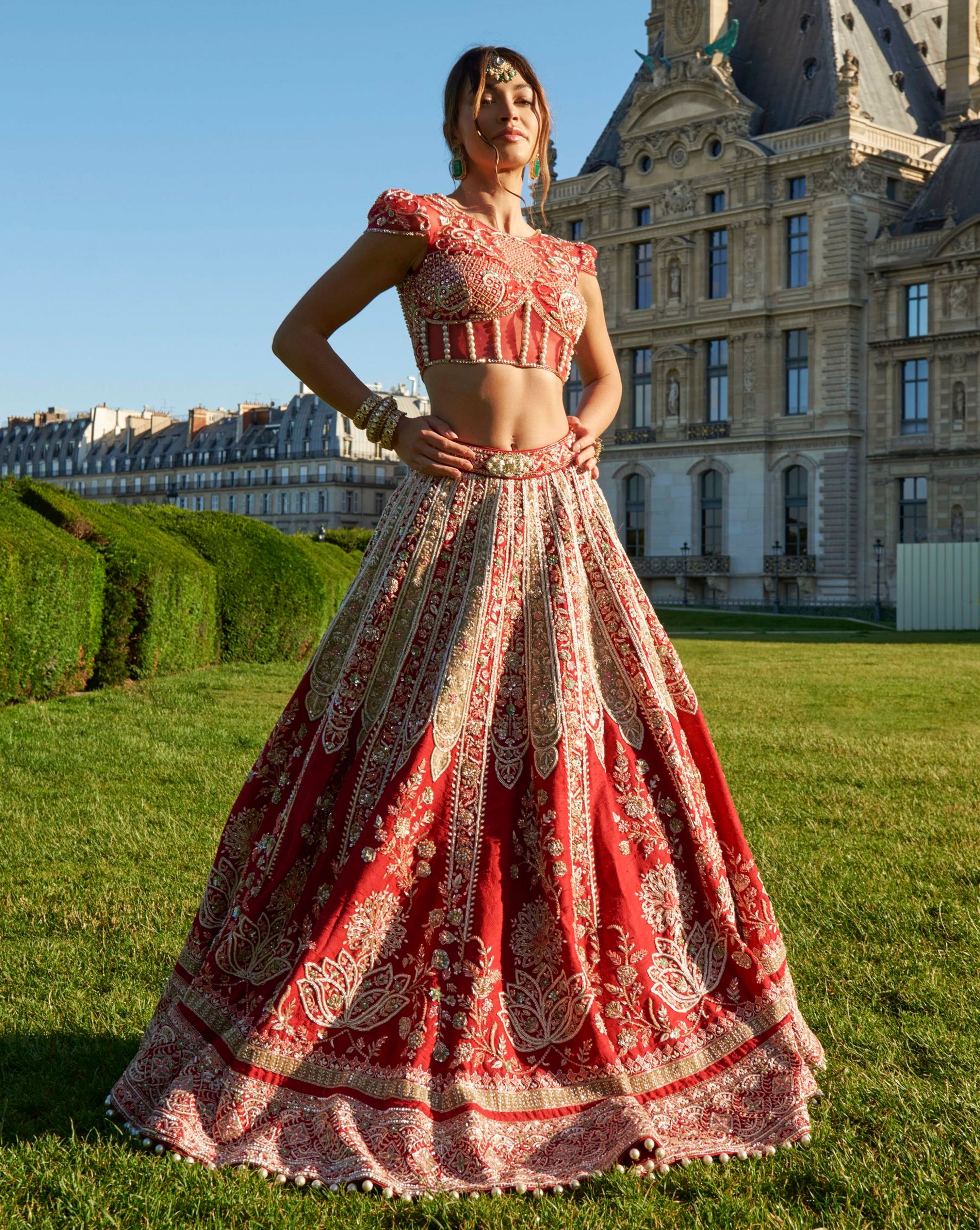 Red and Green Lehenga Set