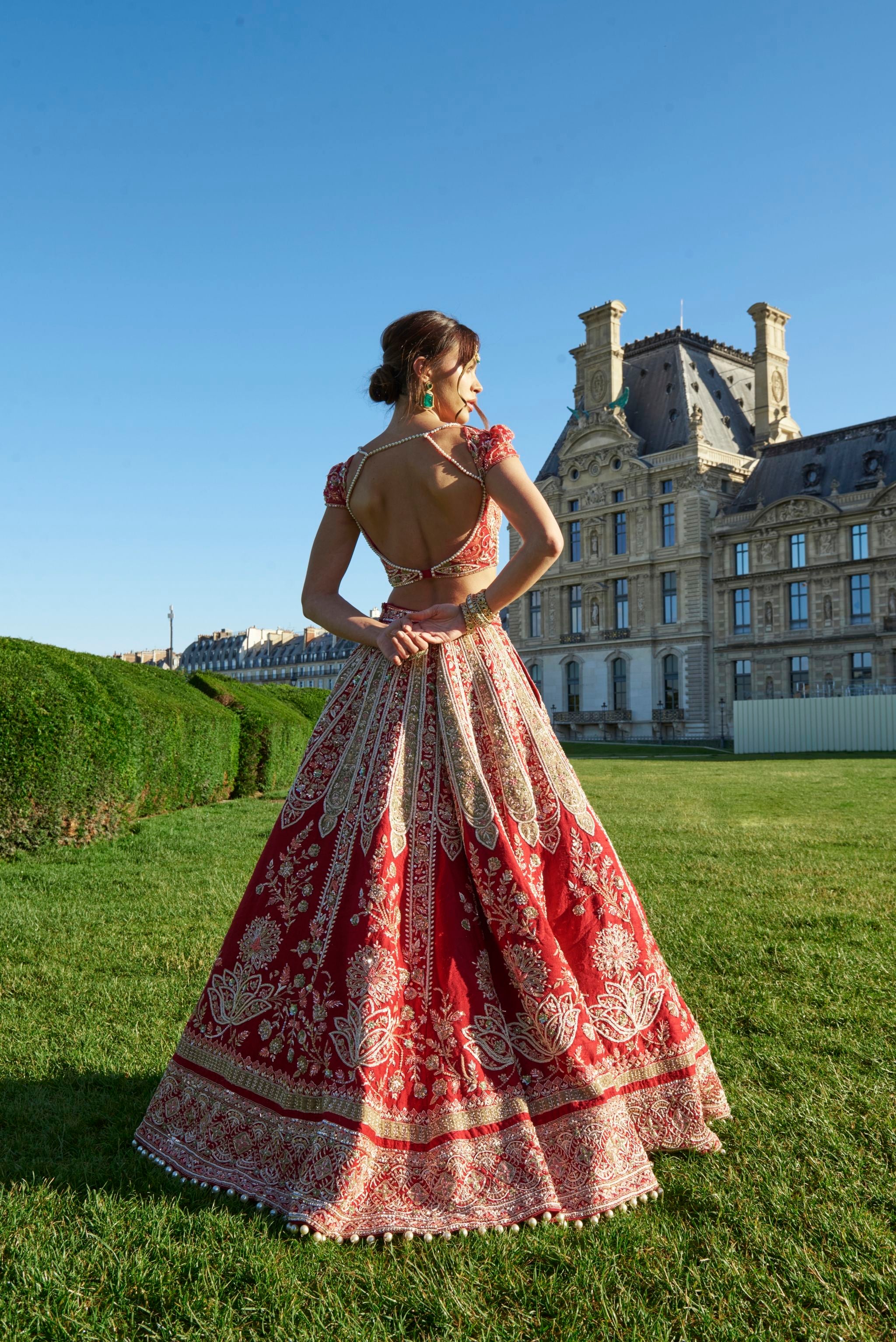 Red and Green Lehenga Set