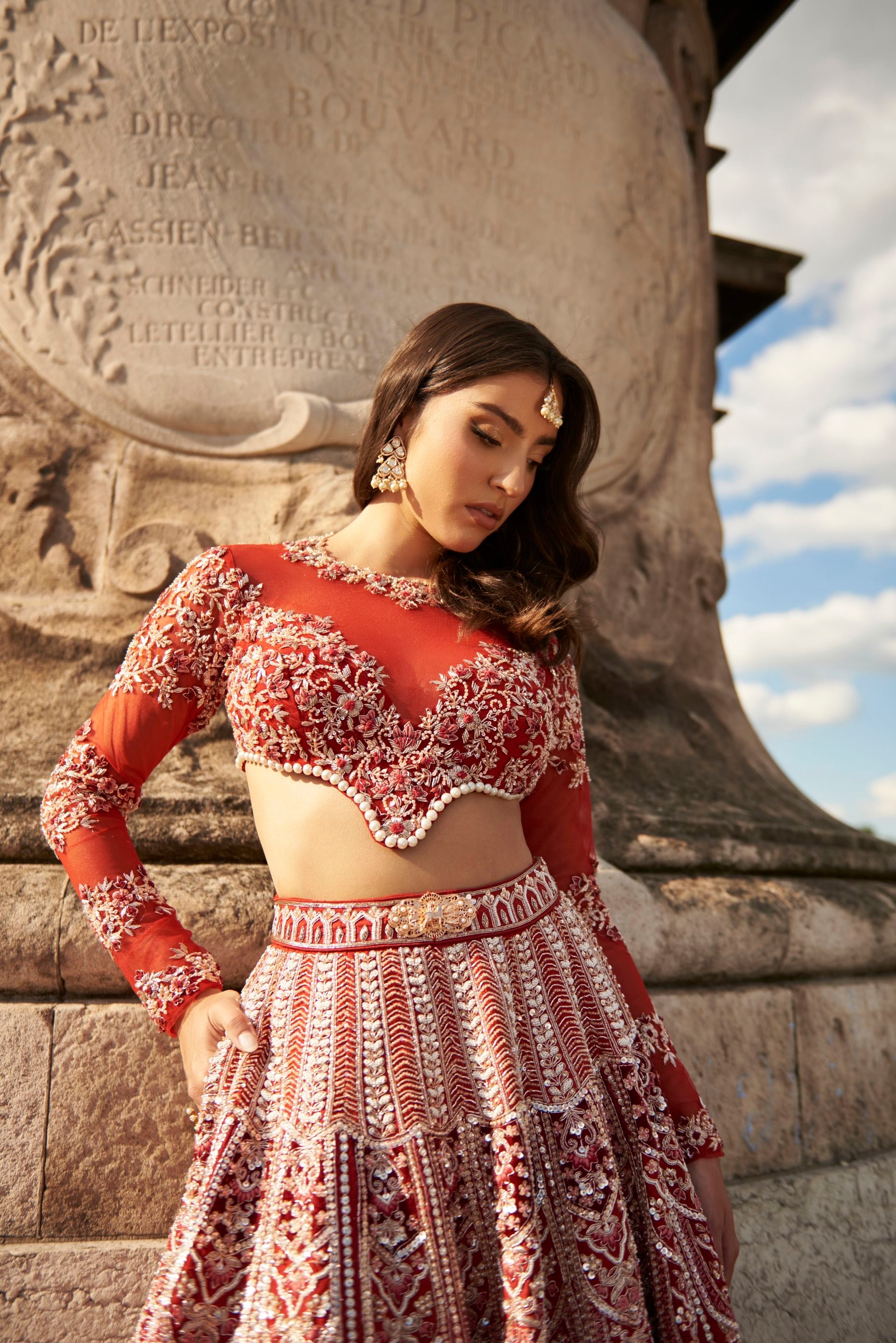 Full Sleeve Red Lehenga Set