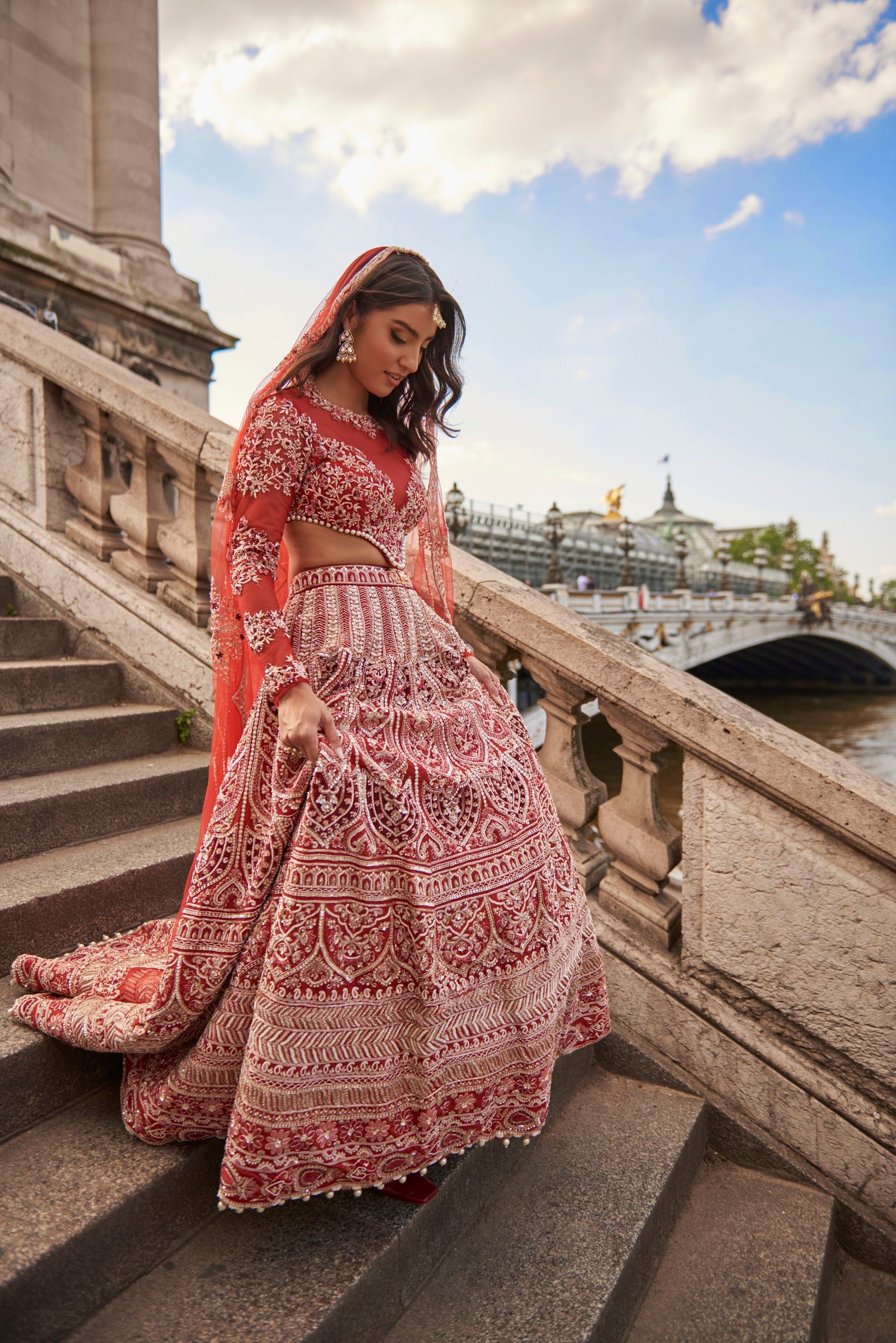 Full Sleeve Red Lehenga Set