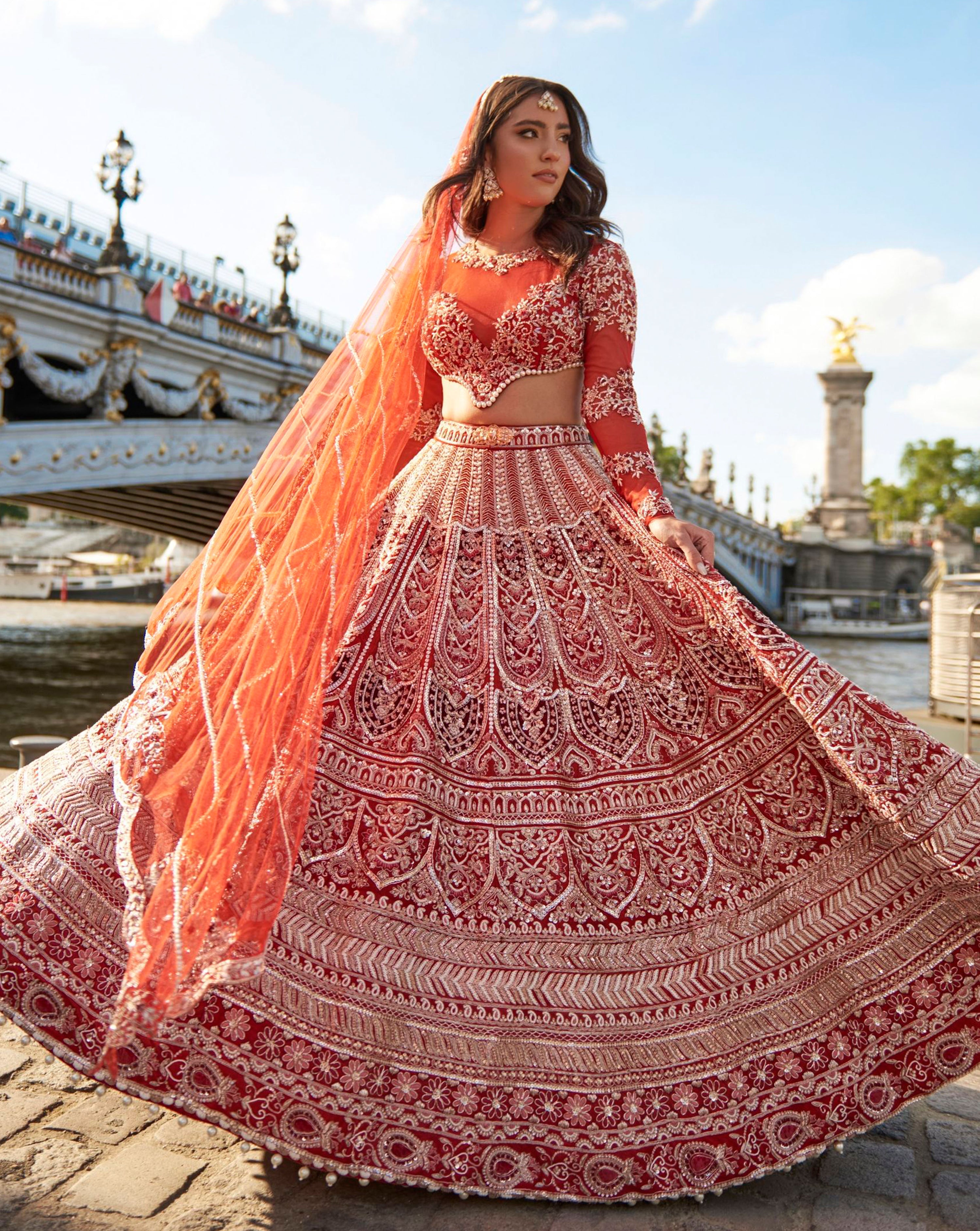 Full Sleeve Red Lehenga Set