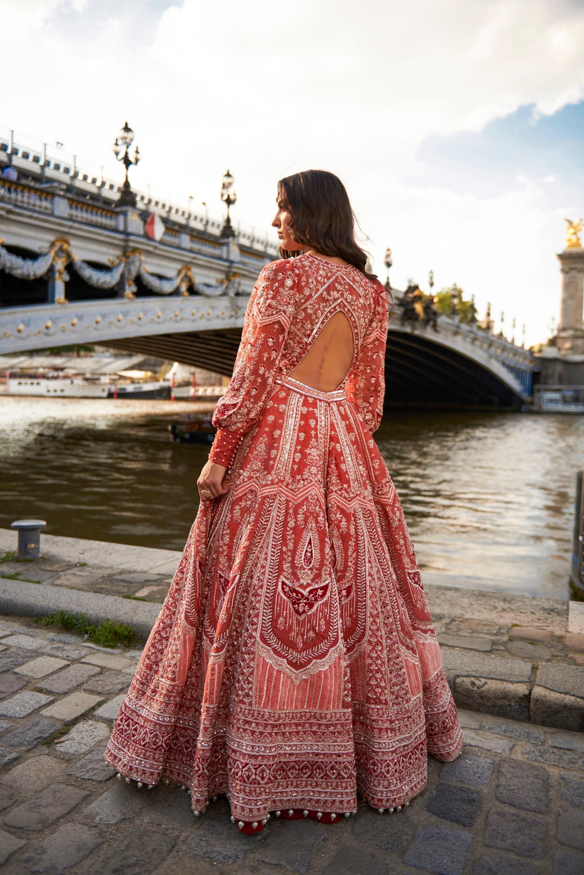 Red Puff Sleeve Lehenga Set