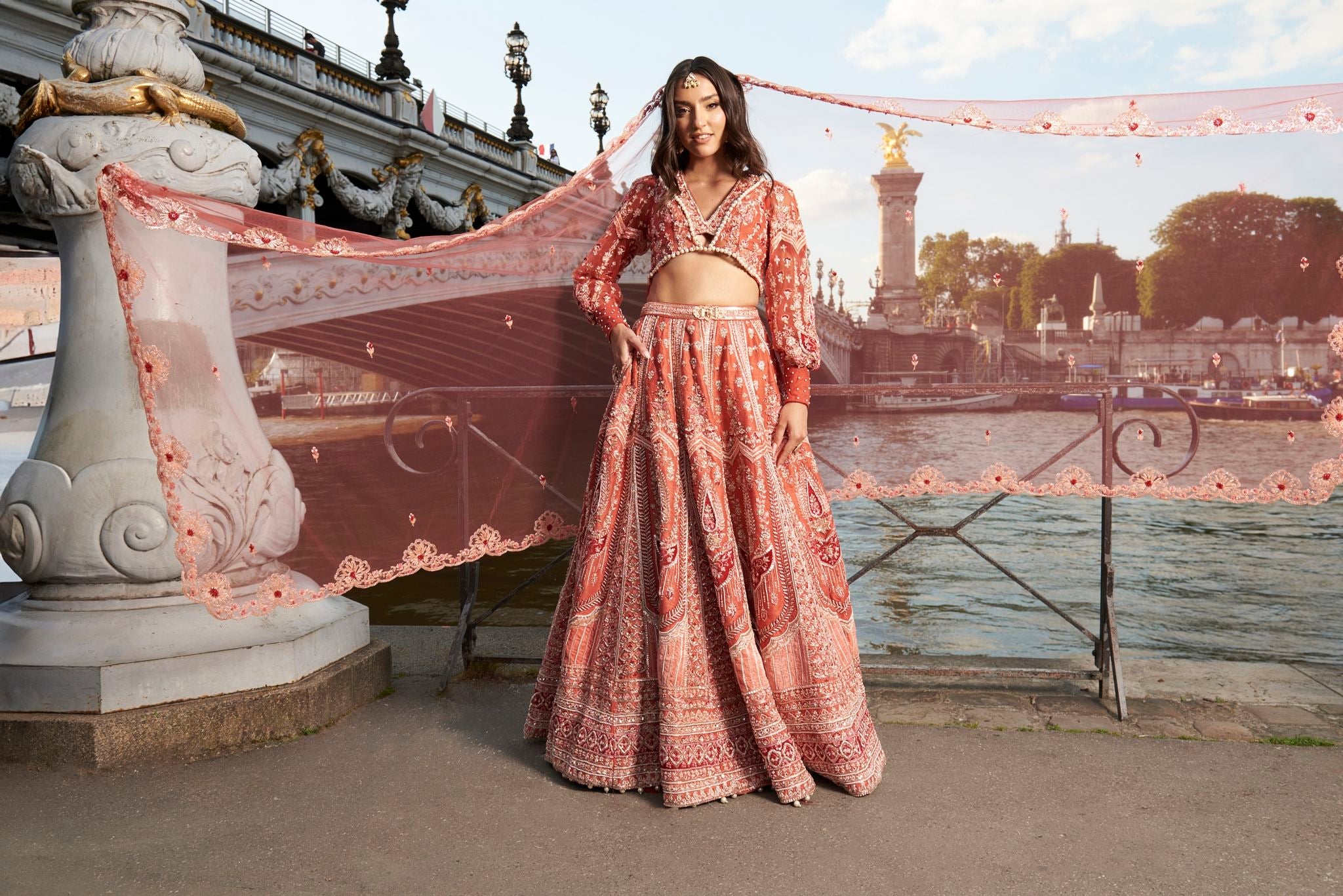 Red Puff Sleeve Lehenga Set