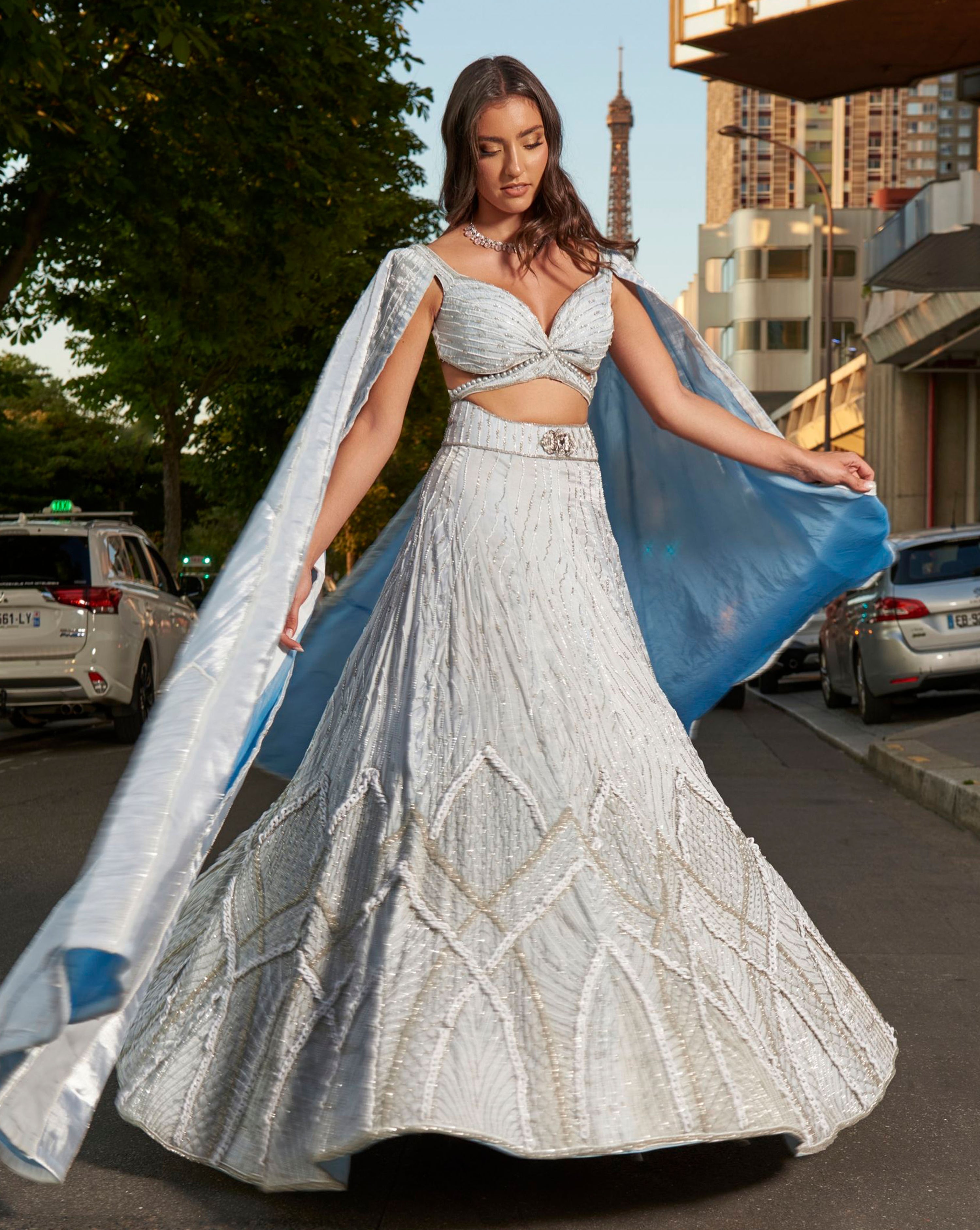 blue and white lehenga dress White and Blue Grand Wedding Ceremony Ready to Wear Lehenga Choli With Heavy Embroidery