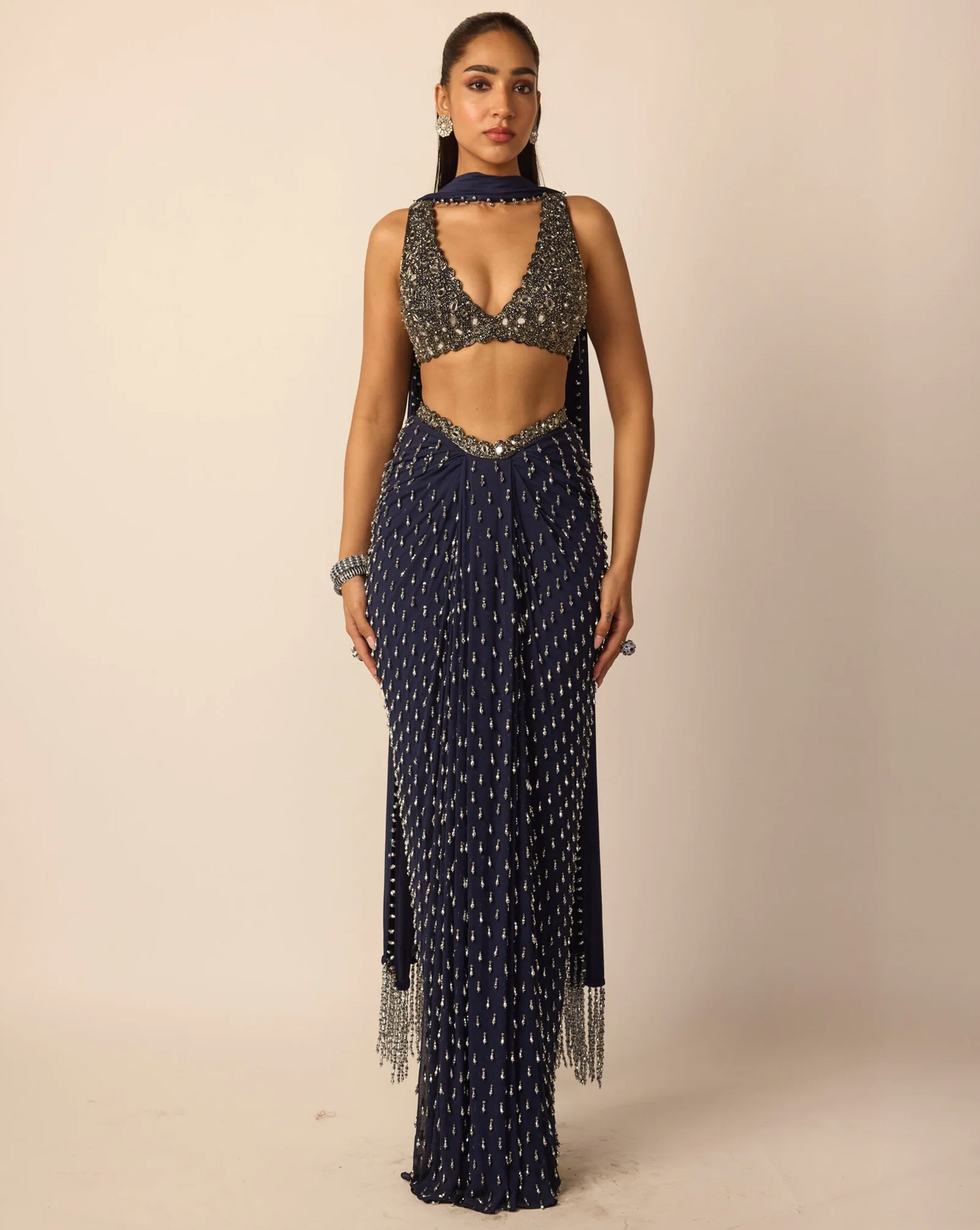 Deep Blue Single Drop Draped Skirt