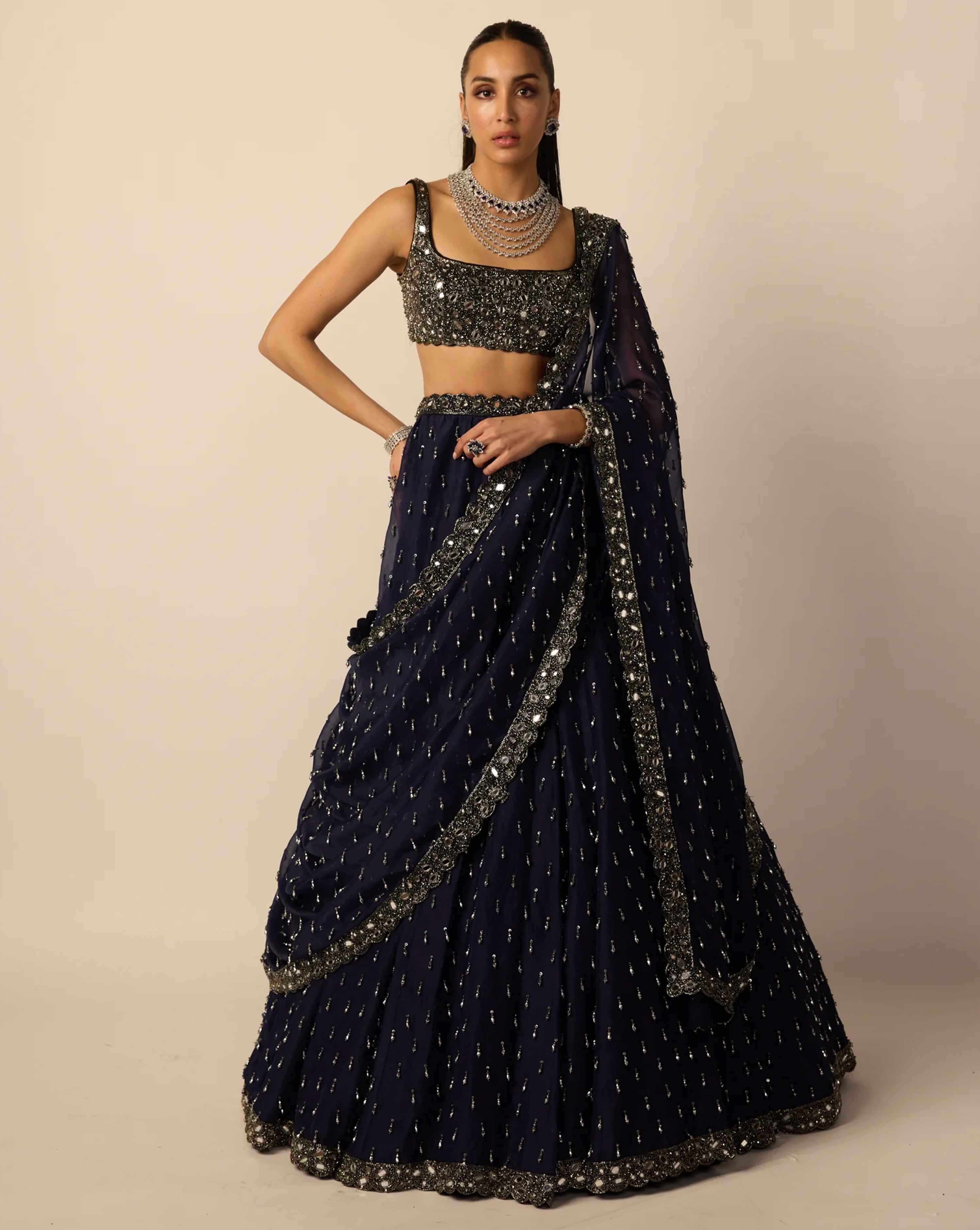 Deep Blue Single Drop Lehenga Set