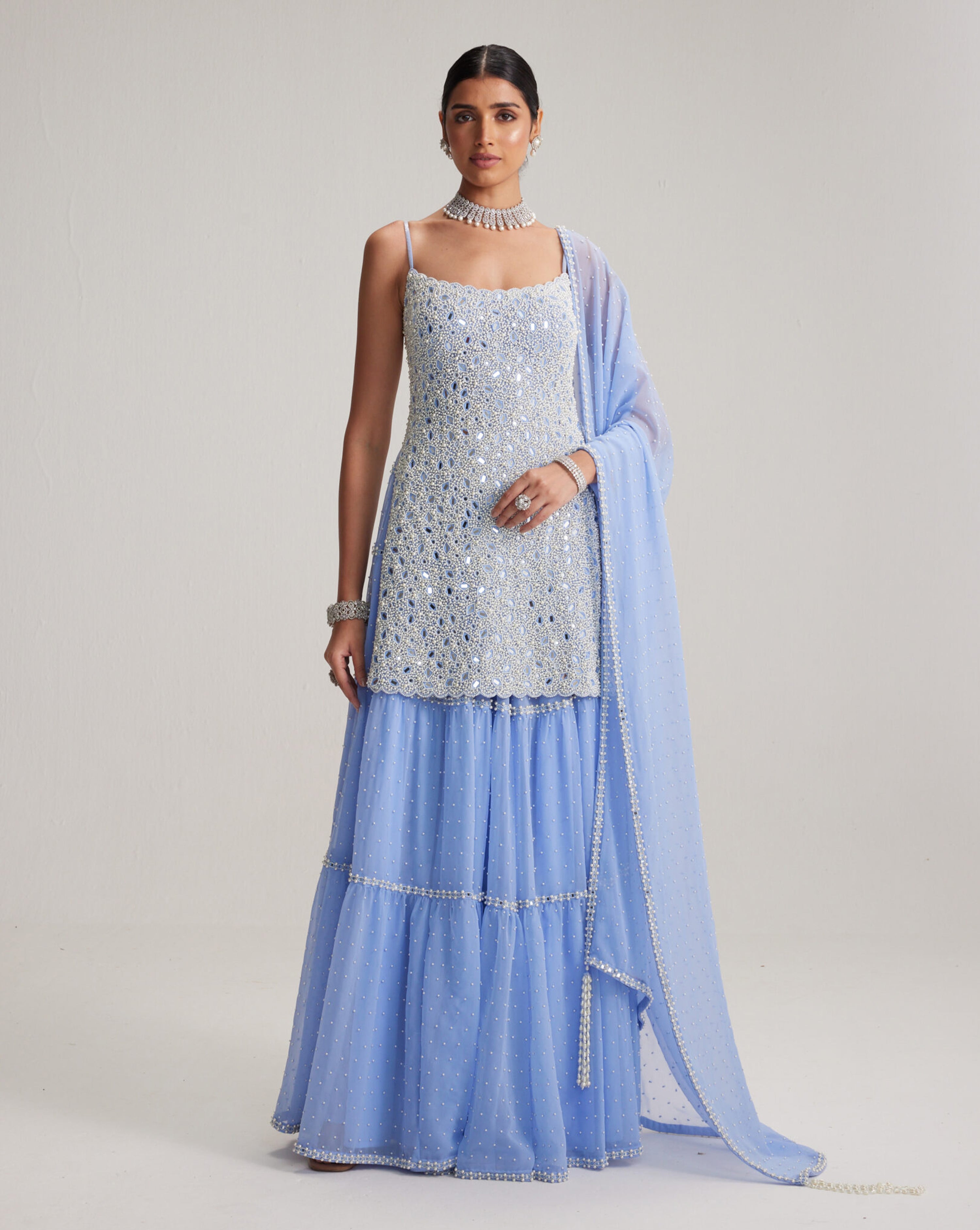 Dew Blue Kurta and Sharara Set