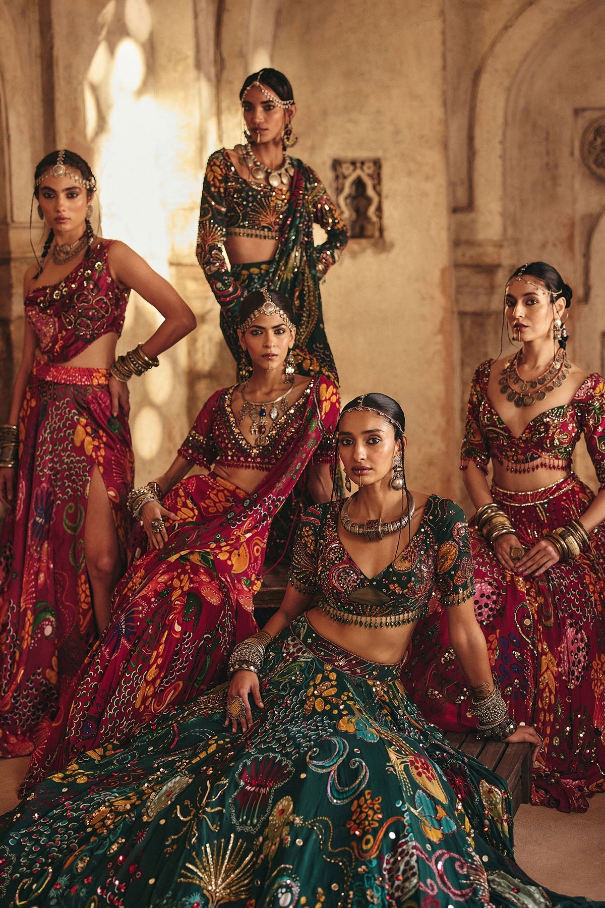 Deep Red Printed And Highlighted Lehenga Set
