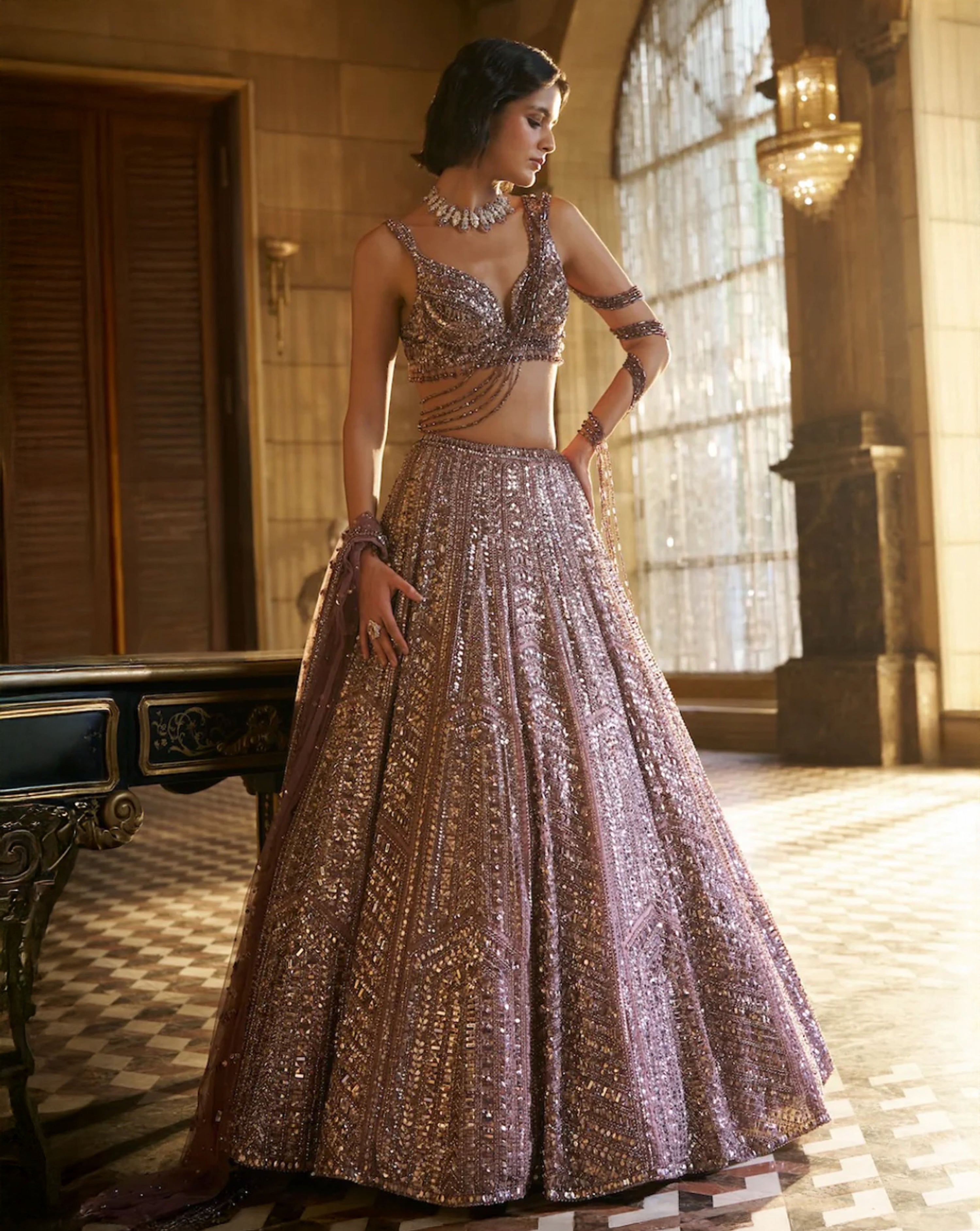 Dusty Mauve Sequin Lehenga Set