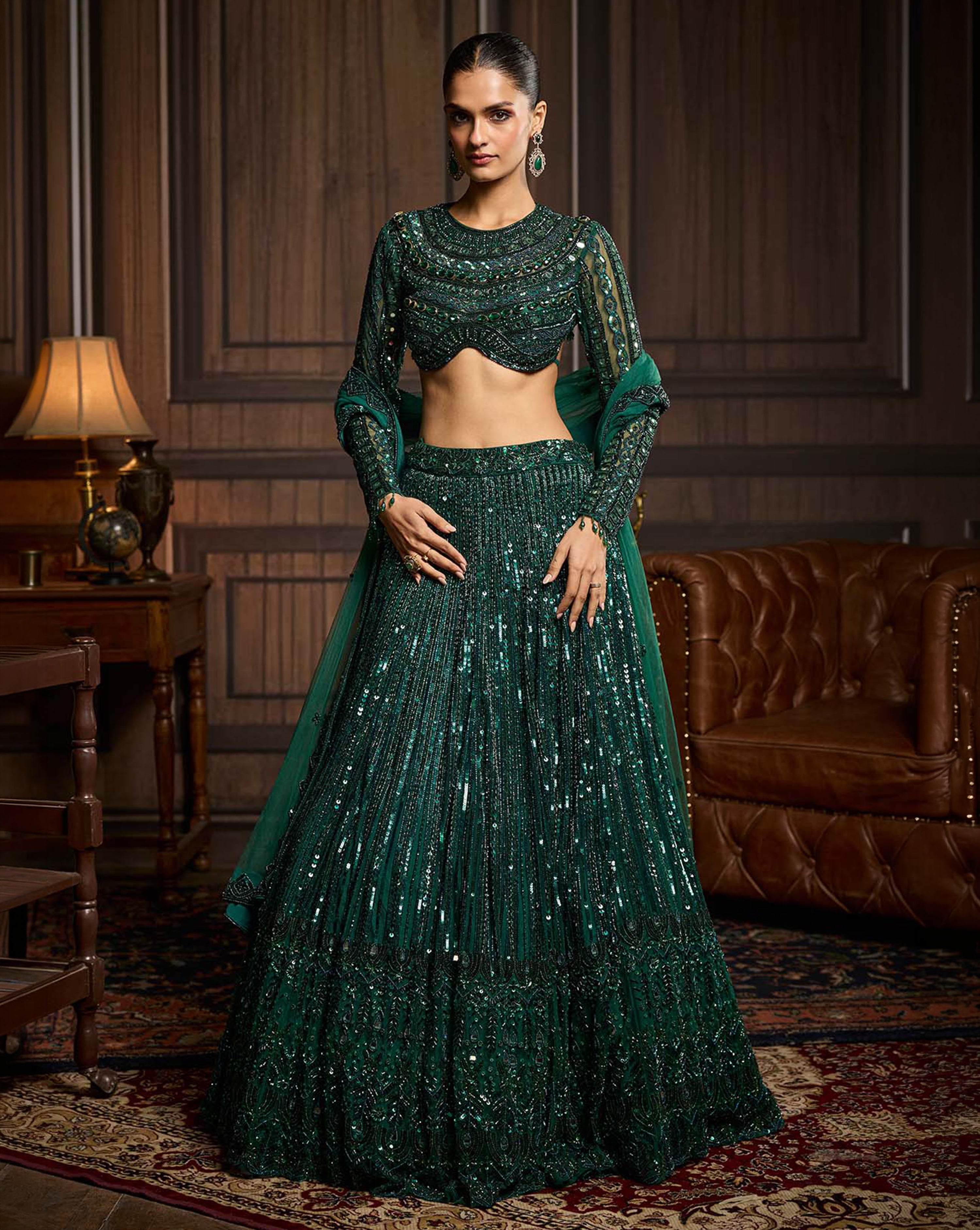 Emerald Green Embellished Lehenga Set