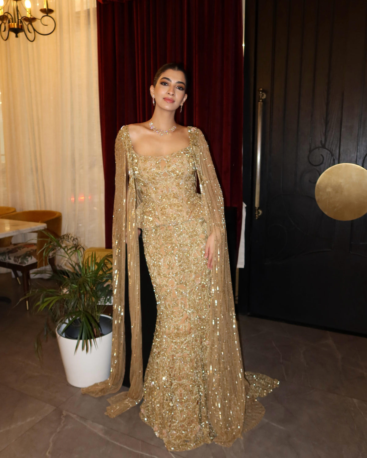 Hana Khan In Goldust Corset Lehenga