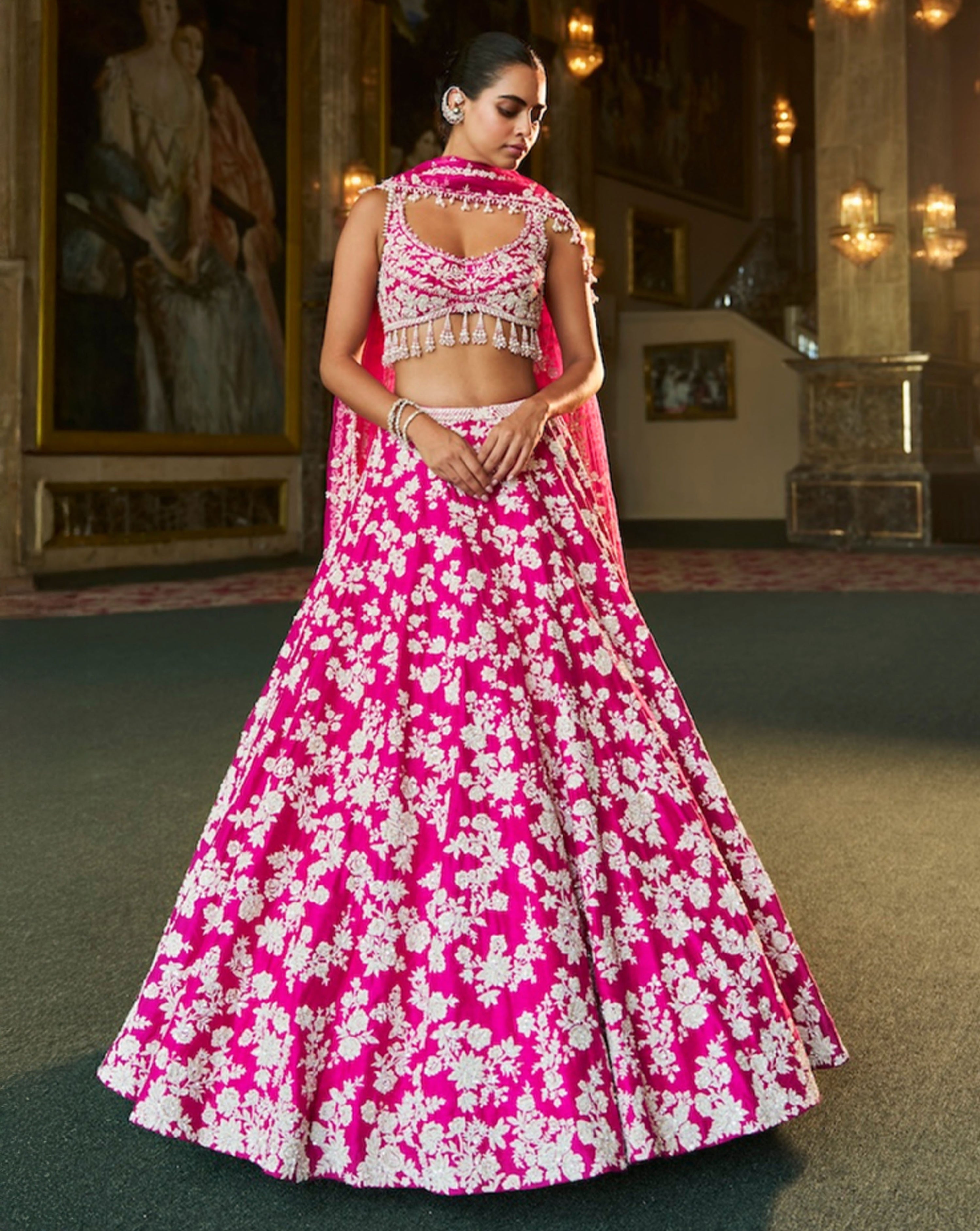 Fuchsia Pink Thread Work Lehenga Set