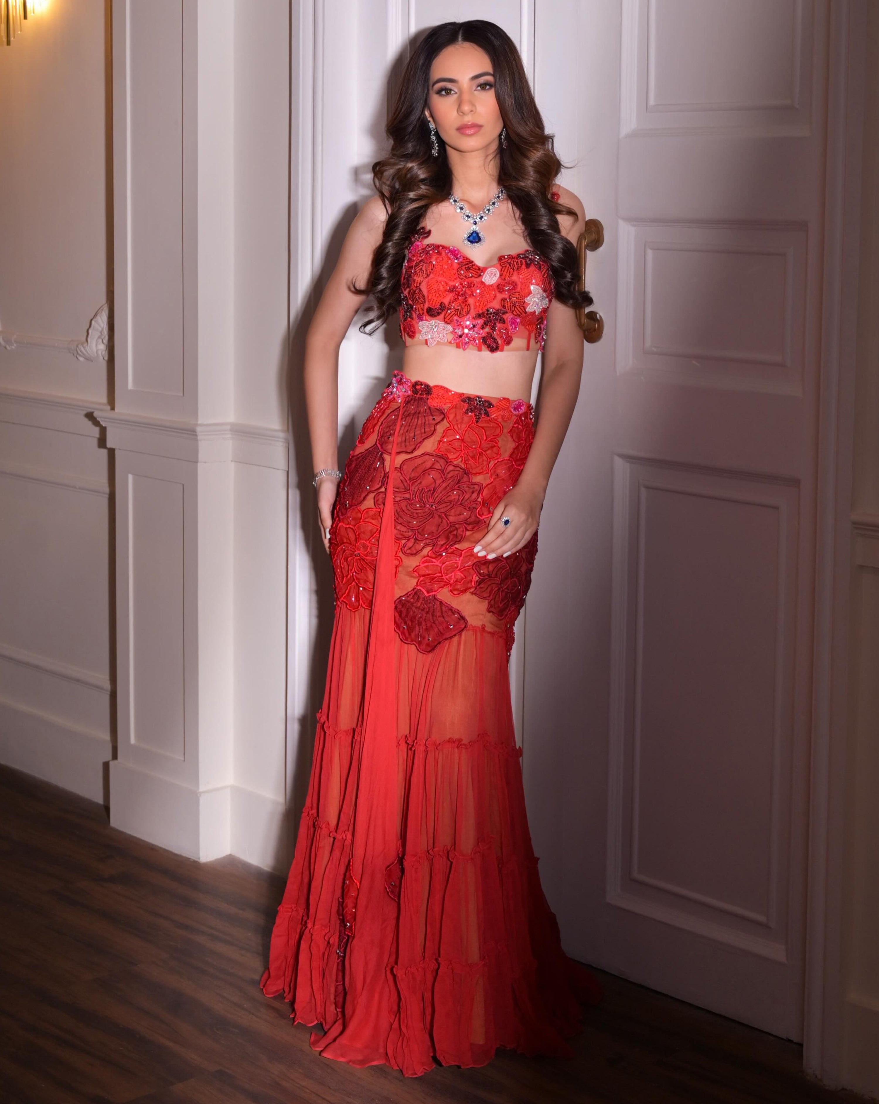 Garnet Red Fishtail Lehenga