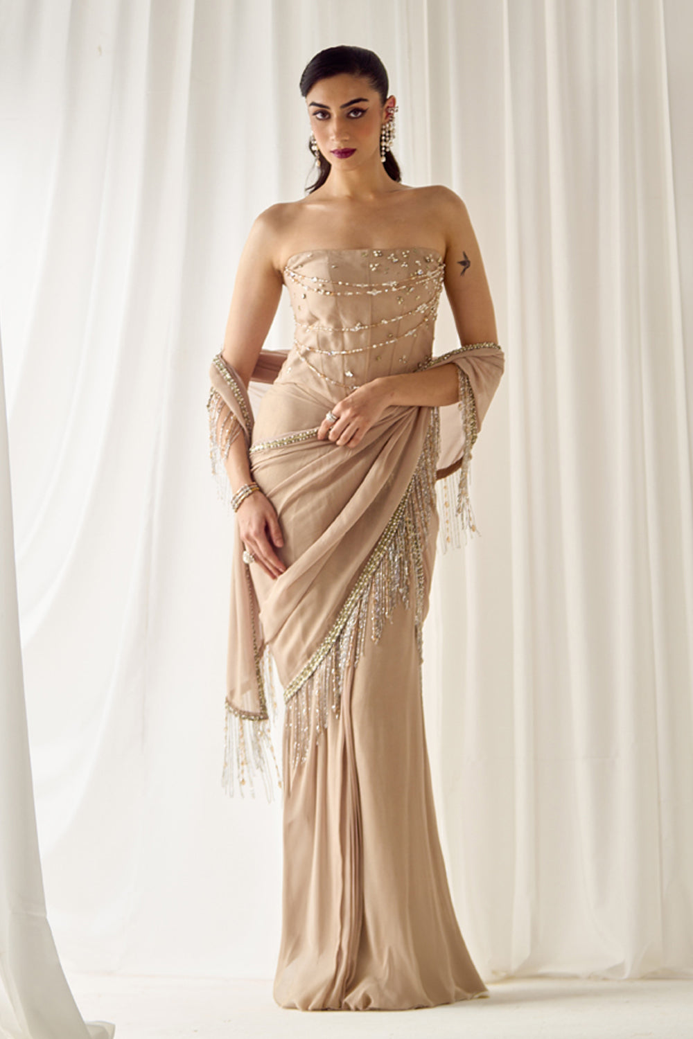 Beige Tube Corset With Saree