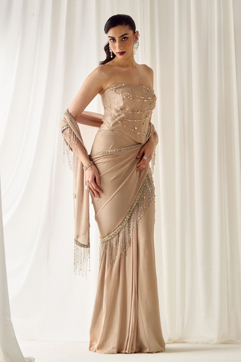 Beige Tube Corset With Saree