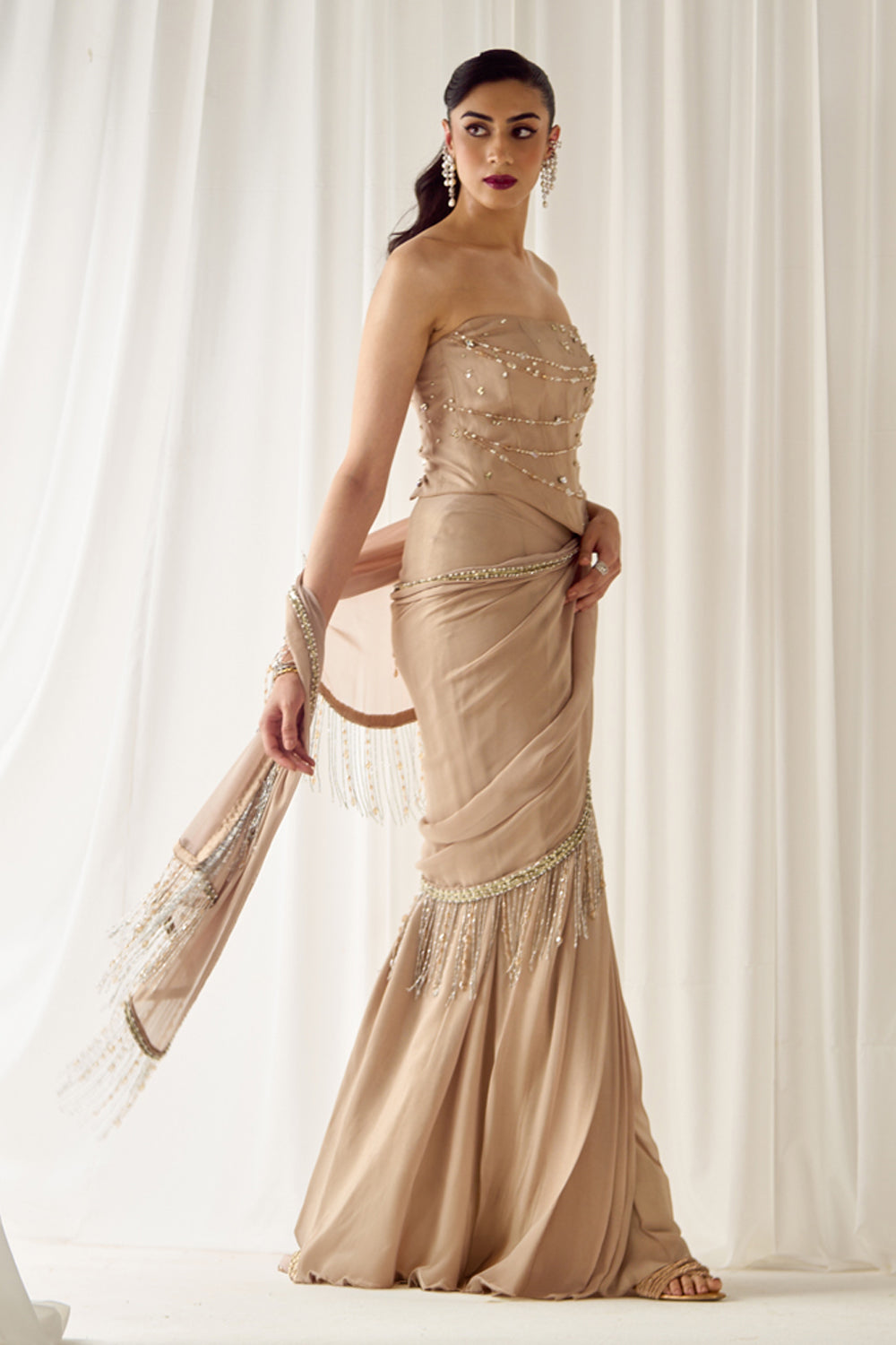 Beige Tube Corset With Saree