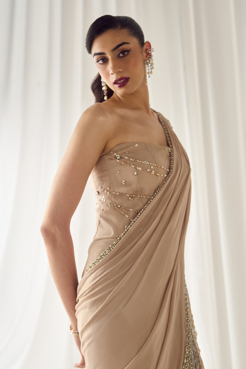 Beige Tube Corset With Saree