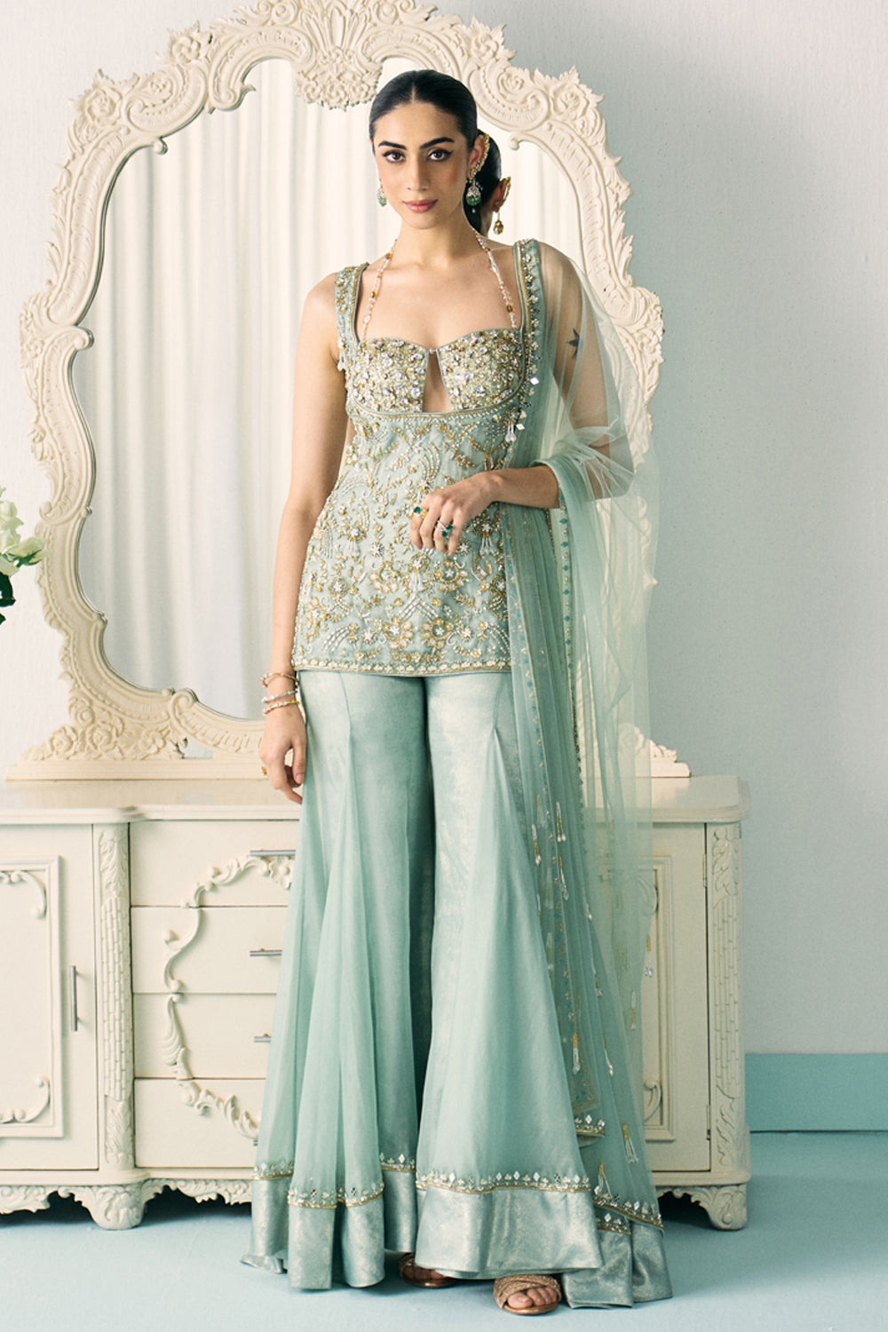 Aqua Kurta And Sharara Set