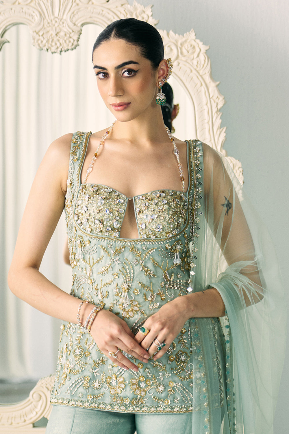 Aqua Kurta And Sharara Set