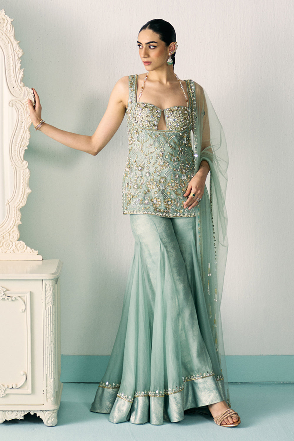 Aqua Kurta And Sharara Set